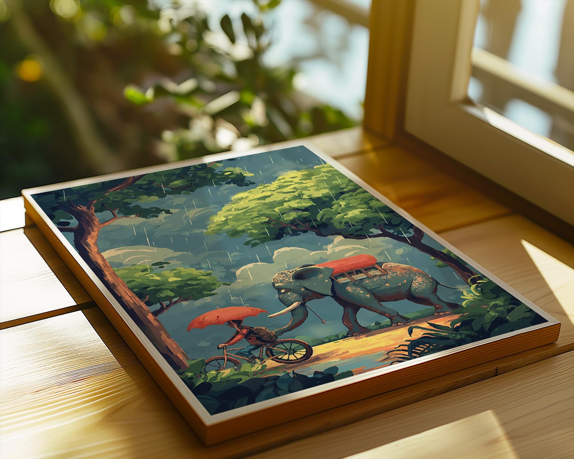 Elephant and Boy Rainy Day Print | Whimsical Friendship Wall Art wall art print, modern home decor, unframed artwork by Nomad & Nest