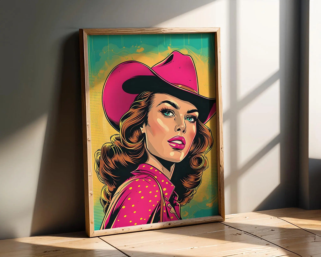 Modern Pop Art | Retro Cowgirl  Print | Pink Western Comic wall art print, modern home decor, unframed artwork by Nomad & Nest