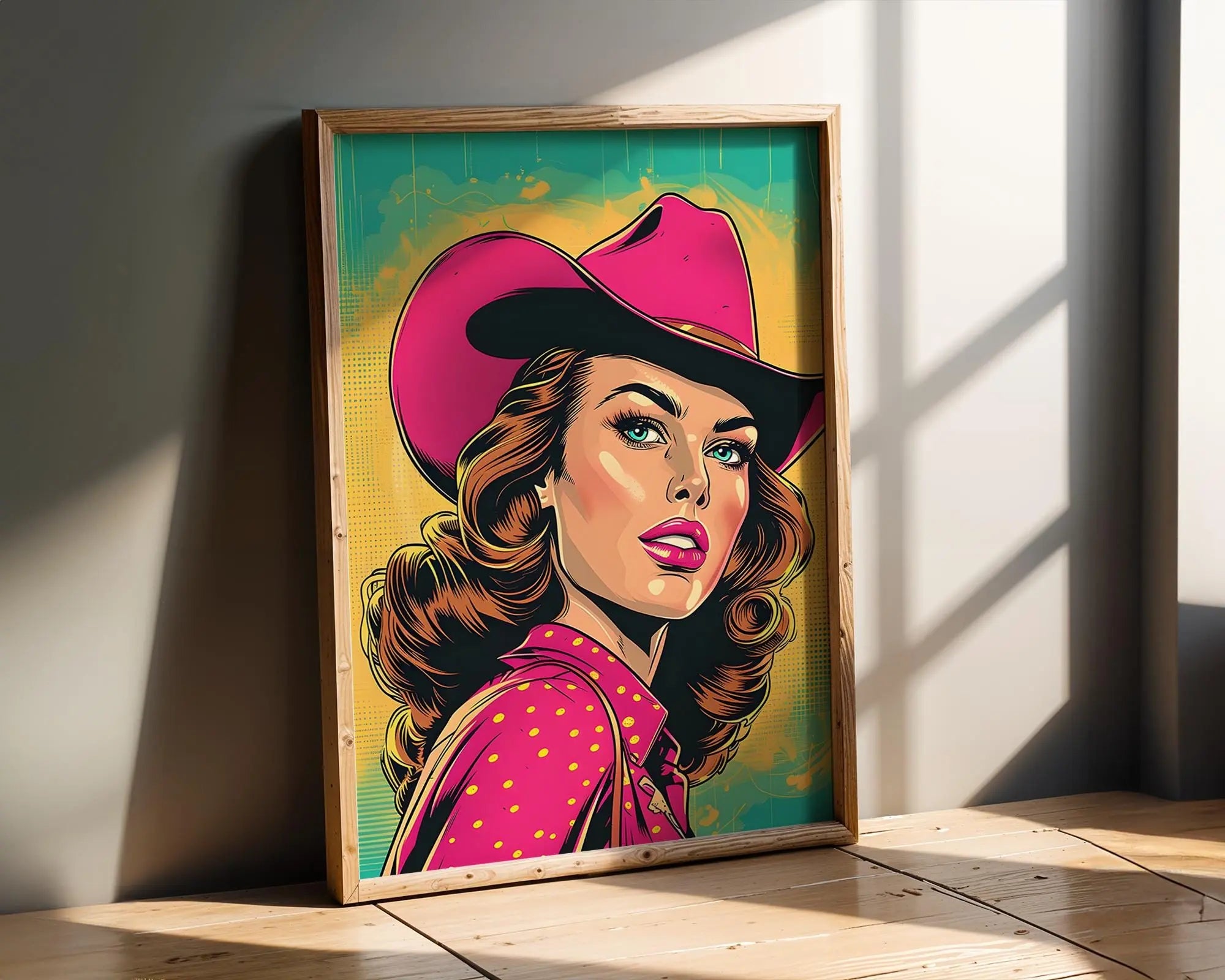 Modern Pop Art | Retro Cowgirl  Print | Pink Western Comic wall art print, modern home decor, unframed artwork by Nomad & Nest