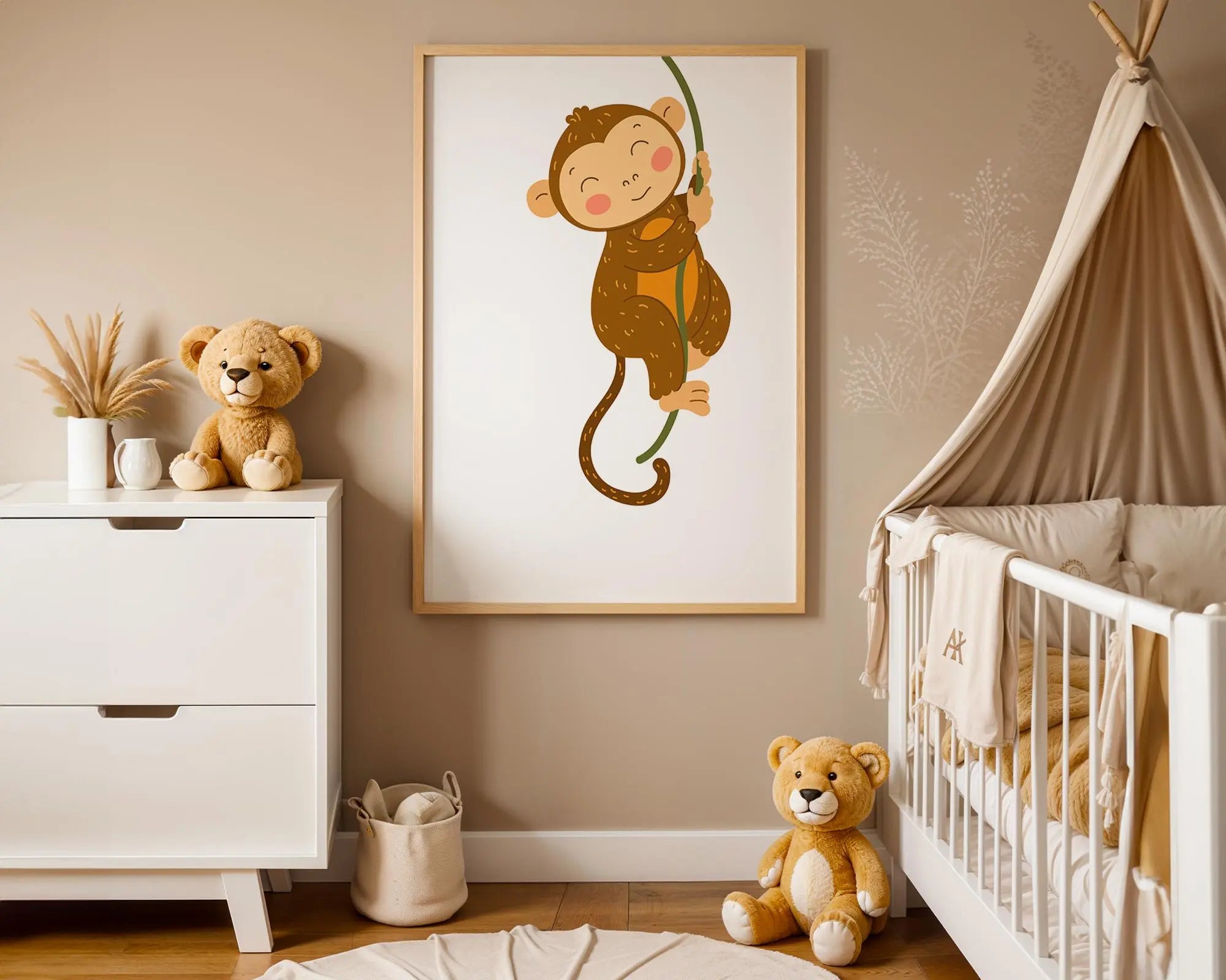 Playroom Ideas | Climbing Monkey Nursery Wall Art | Cute Animal Baby Print wall art print, modern home decor, unframed artwork by Nomad & Nest