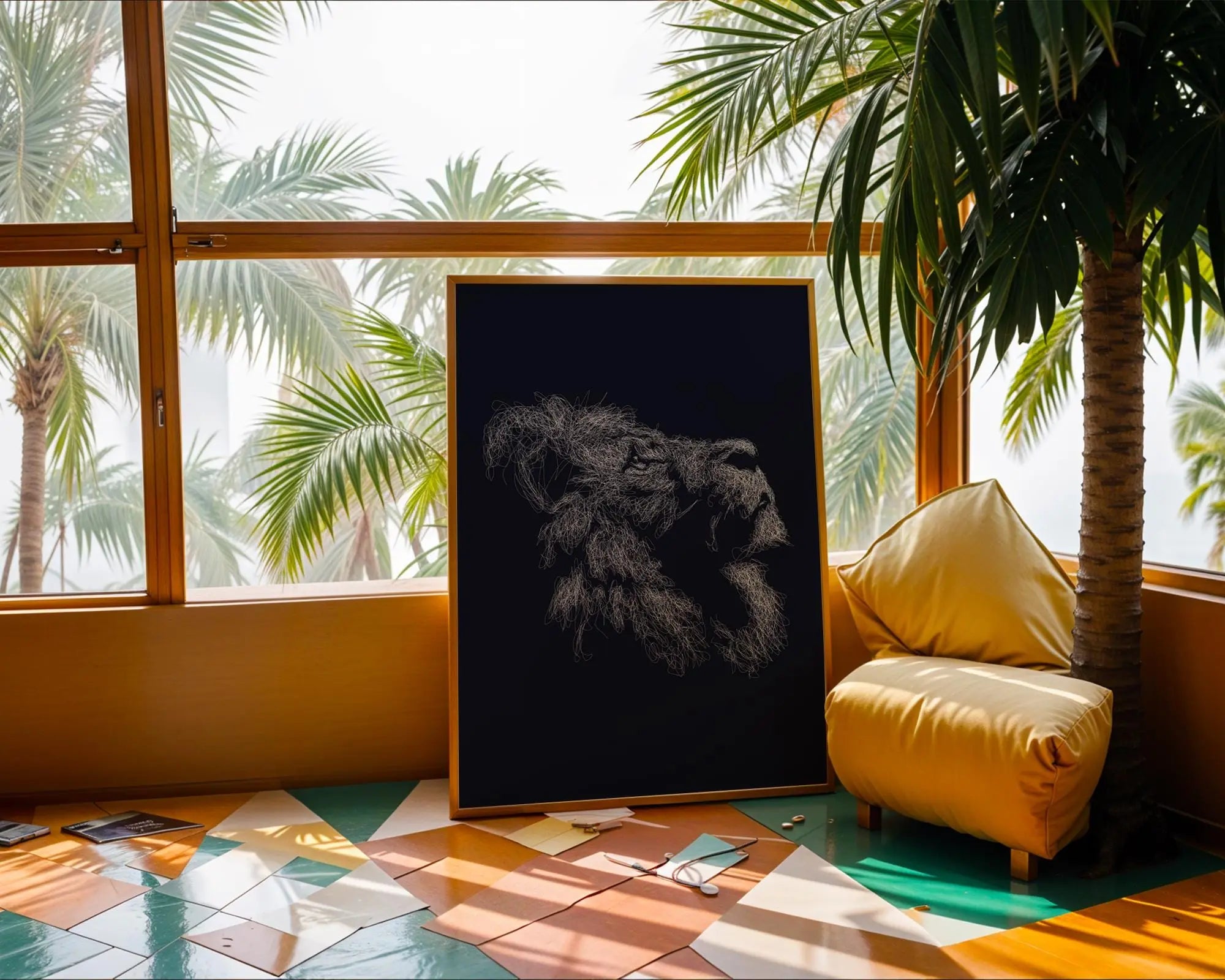 Lion Line Art Print | Abstract Minimalist Animal Poster wall art print, modern home decor, unframed artwork by Nomad & Nest