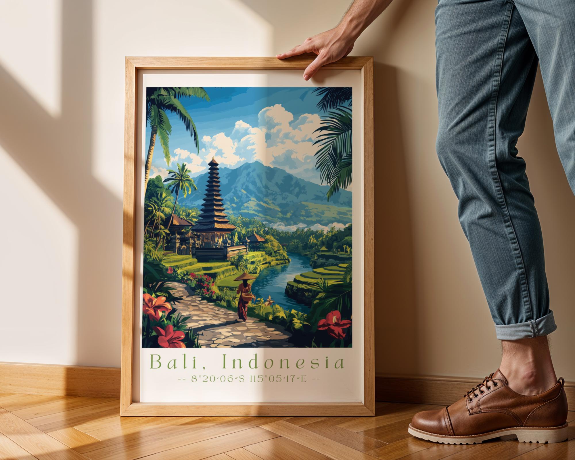 Bali Temple Landscape Print – Tropical Travel Poster, Ubud Decor wall art print, modern home decor, unframed artwork by Nomad & Nest