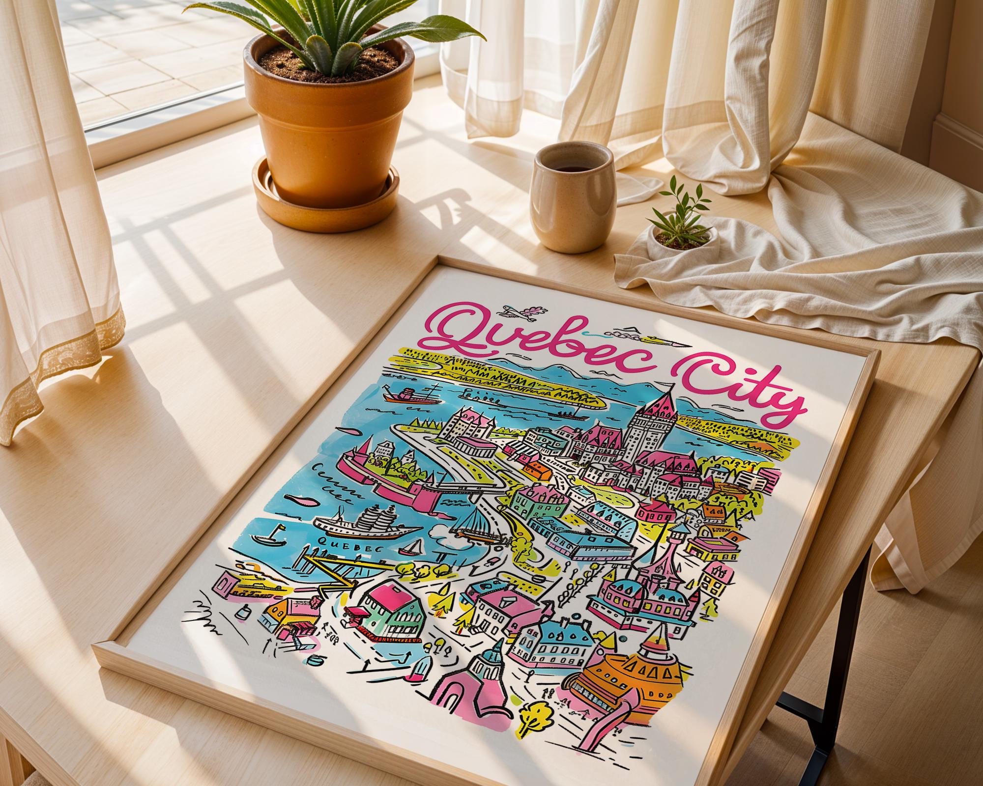 Quebec City Travel Poster | Colorful Canada Cityscape Art wall art print, modern home decor, unframed artwork by Nomad & Nest