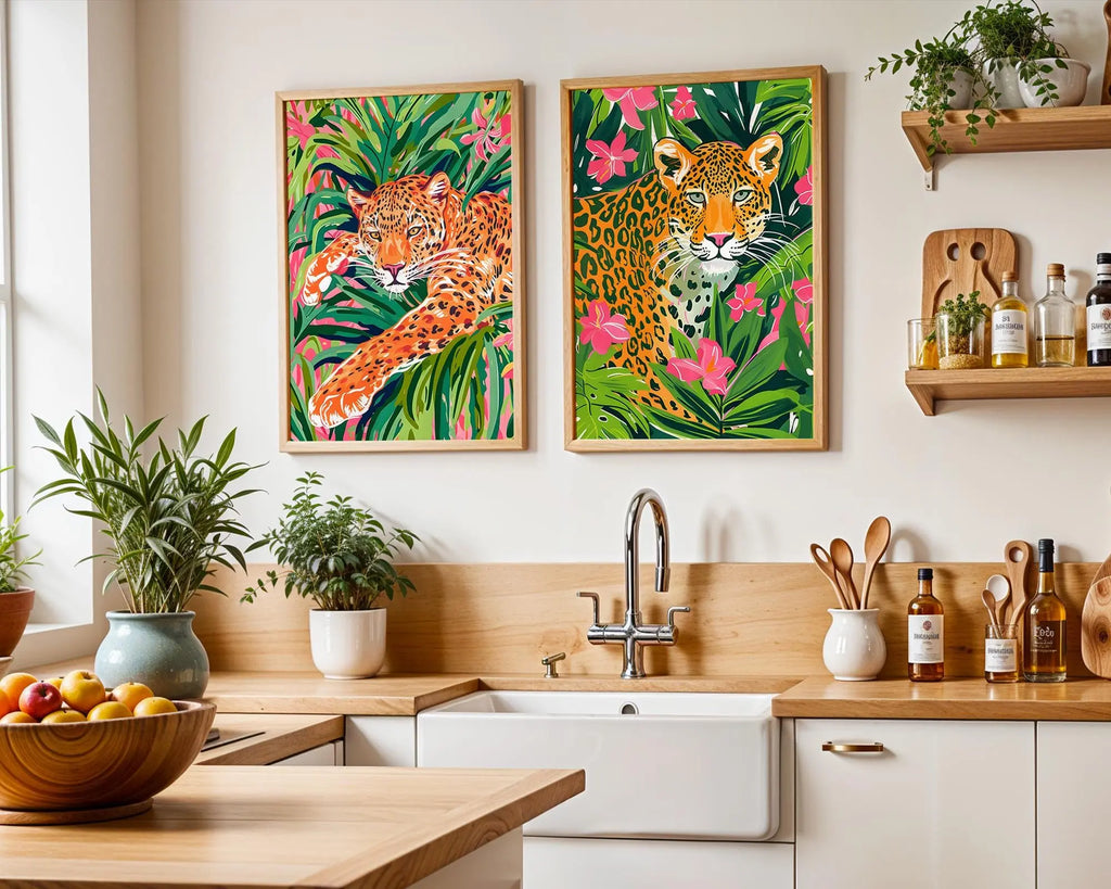 Colourful Prints | Leopard Print Set | Bright Jungle Safari Art wall art print, modern home decor, unframed artwork by Nomad & Nest