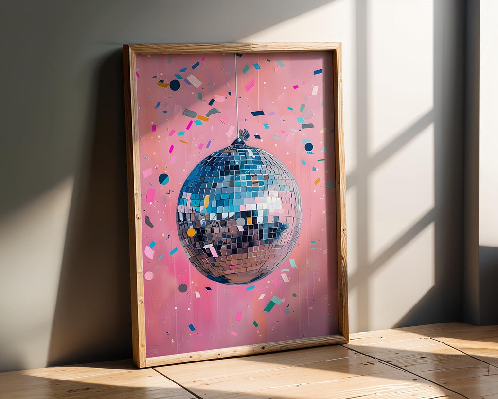 Modern Pop Art | Pink Disco Ball  Print | Retro Glam Home Decor wall art print, modern home decor, unframed artwork by Nomad & Nest