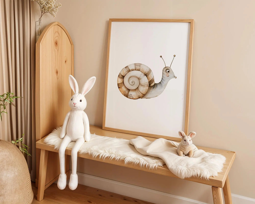 Playroom Ideas | Snail Nursery Wall Art | Garden Insect Baby Illustration wall art print, modern home decor, unframed artwork by Nomad & Nest