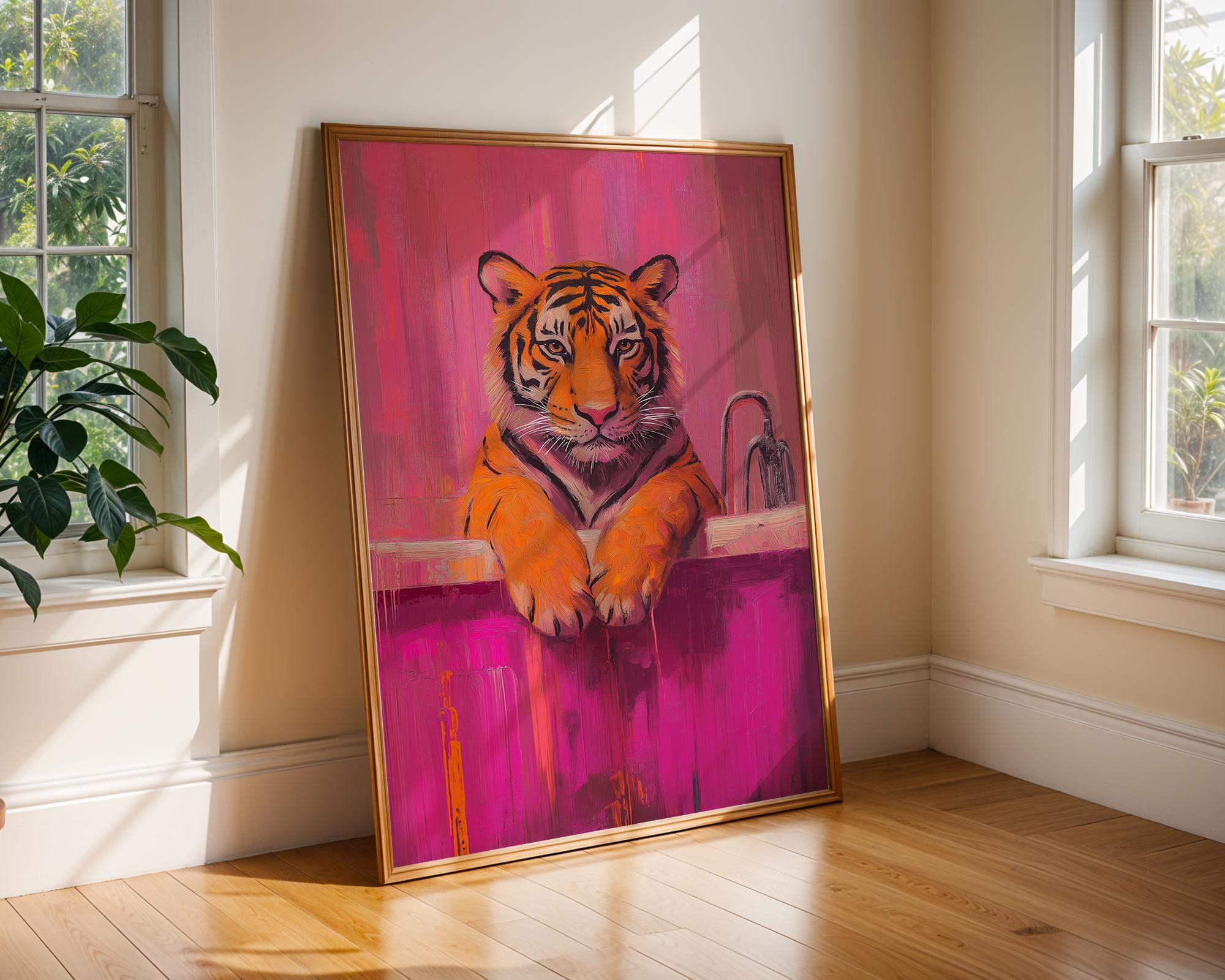 Tiger in Bathtub Print | Modern Maximalist Bathroom Wall Art wall art print, modern home decor, unframed artwork by Nomad & Nest
