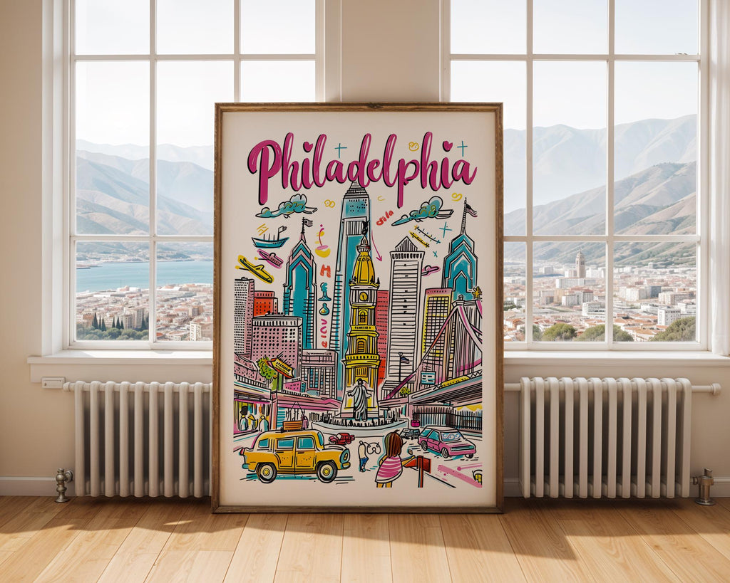 Philadelphia Travel Poster | Colorful City Skyline Art Print wall art print, modern home decor, unframed artwork by Nomad & Nest