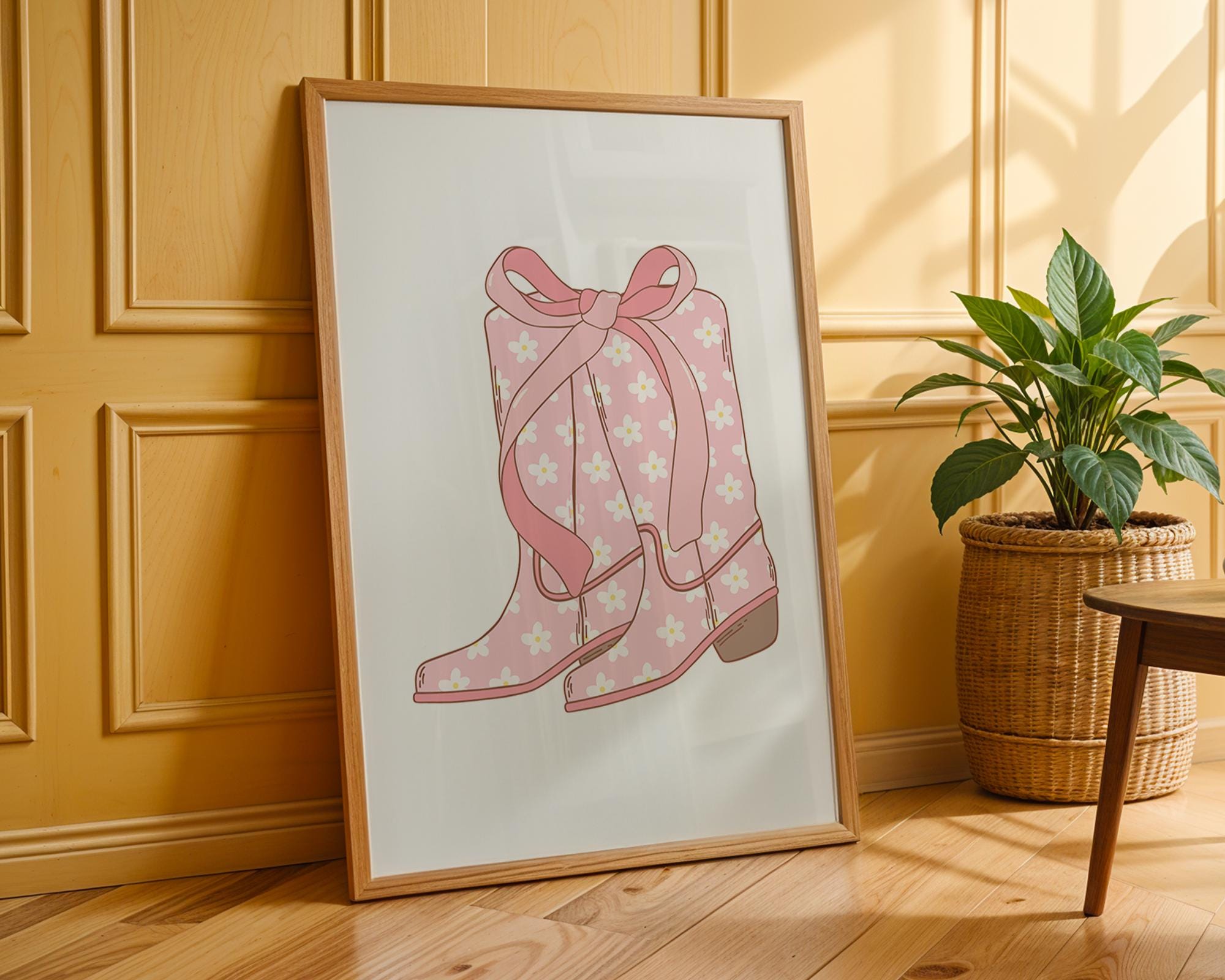 Pink Daisy Cowboy Boots Print | Girly Western Wall Art wall art print, modern home decor, unframed artwork by Nomad & Nest