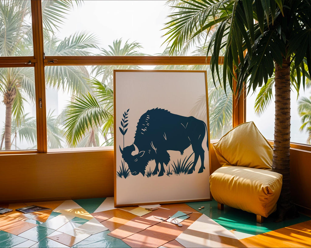Majestic Buffalo Illustration Print, Rustic Wildlife Poster wall art print, modern home decor, unframed artwork by Nomad & Nest