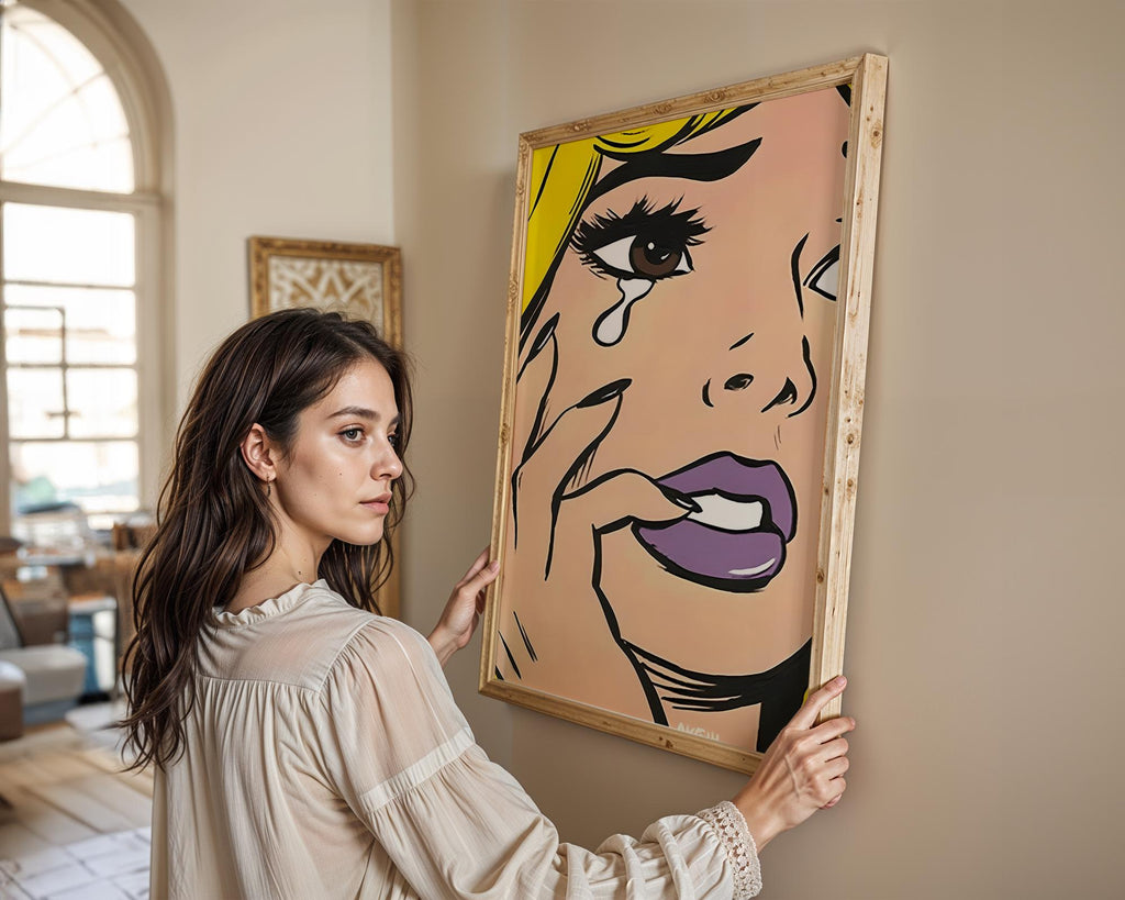 Modern Pop Art | Crying Woman  Print | Vintage Comic Book Style wall art print, modern home decor, unframed artwork by Nomad & Nest