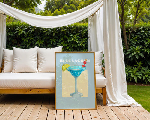 Blue Lagoon Cocktail Art Print | Tropical Bar Decor wall art print, modern home decor, unframed artwork by Nomad & Nest