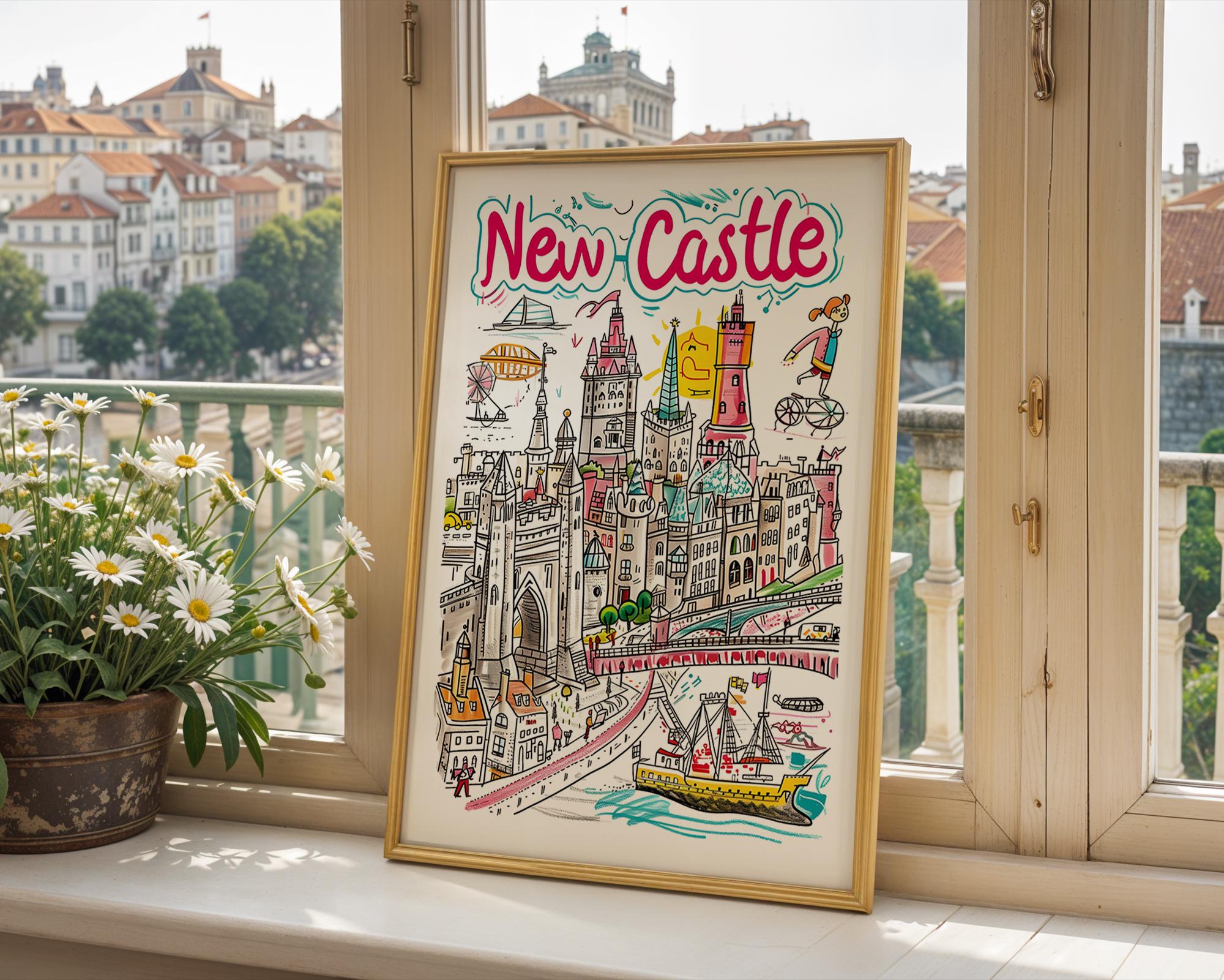 Newcastle Cityscape Art Print | Quirky England Travel Poster wall art print, modern home decor, unframed artwork by Nomad & Nest