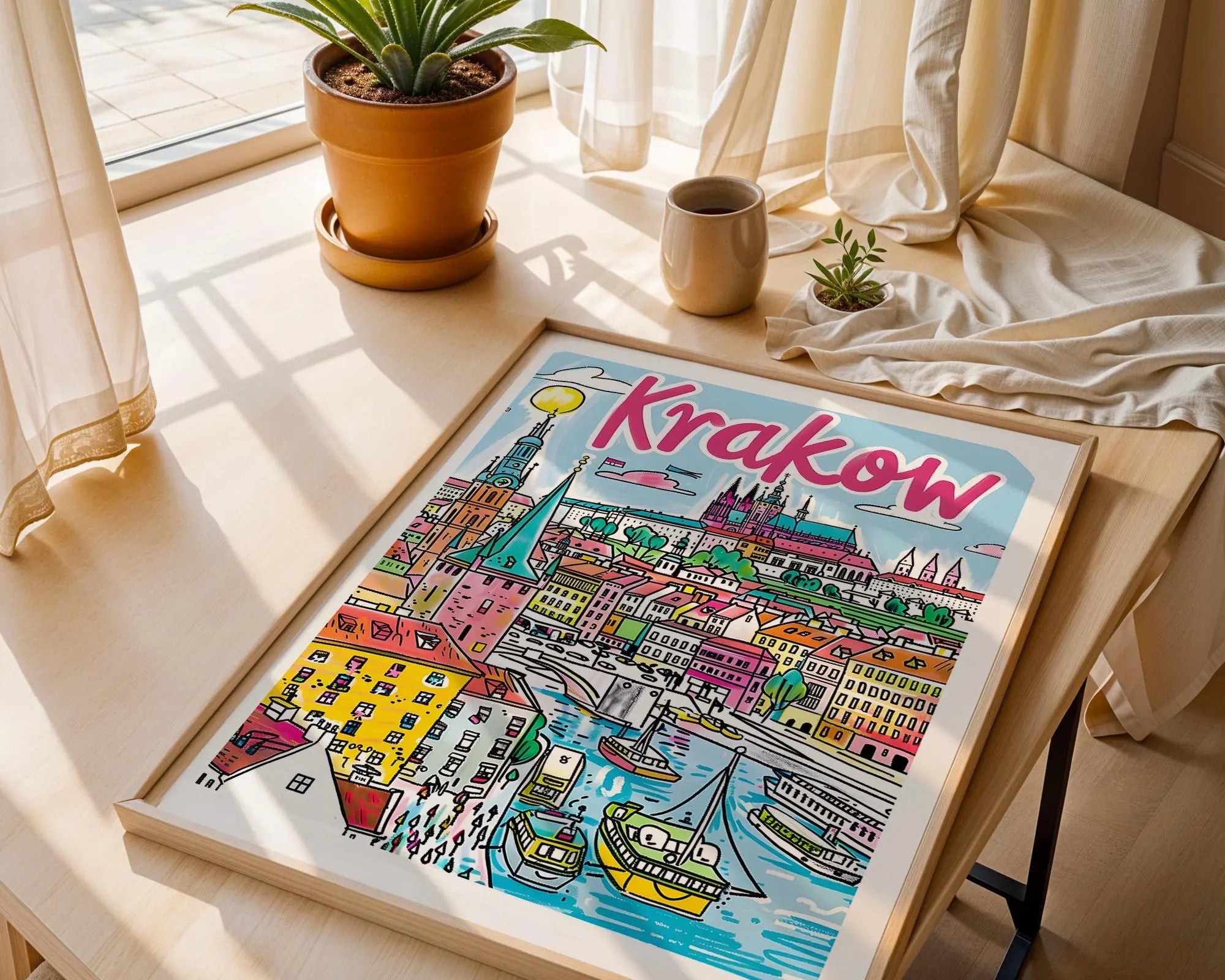 Krakow Poland Travel Poster | Colorful City Art Print wall art print, modern home decor, unframed artwork by Nomad & Nest