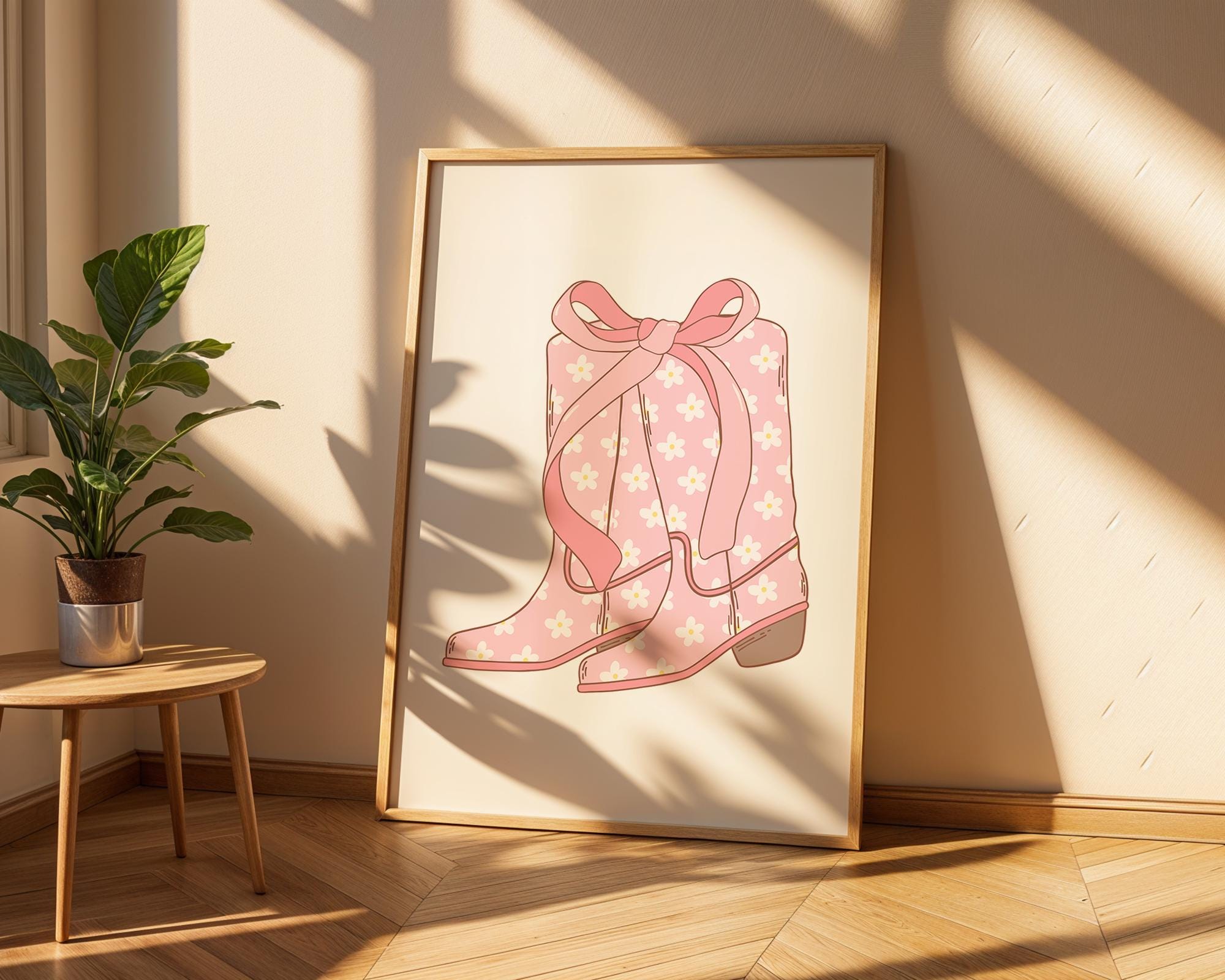 Pink Daisy Cowboy Boots Print | Girly Western Wall Art wall art print, modern home decor, unframed artwork by Nomad & Nest