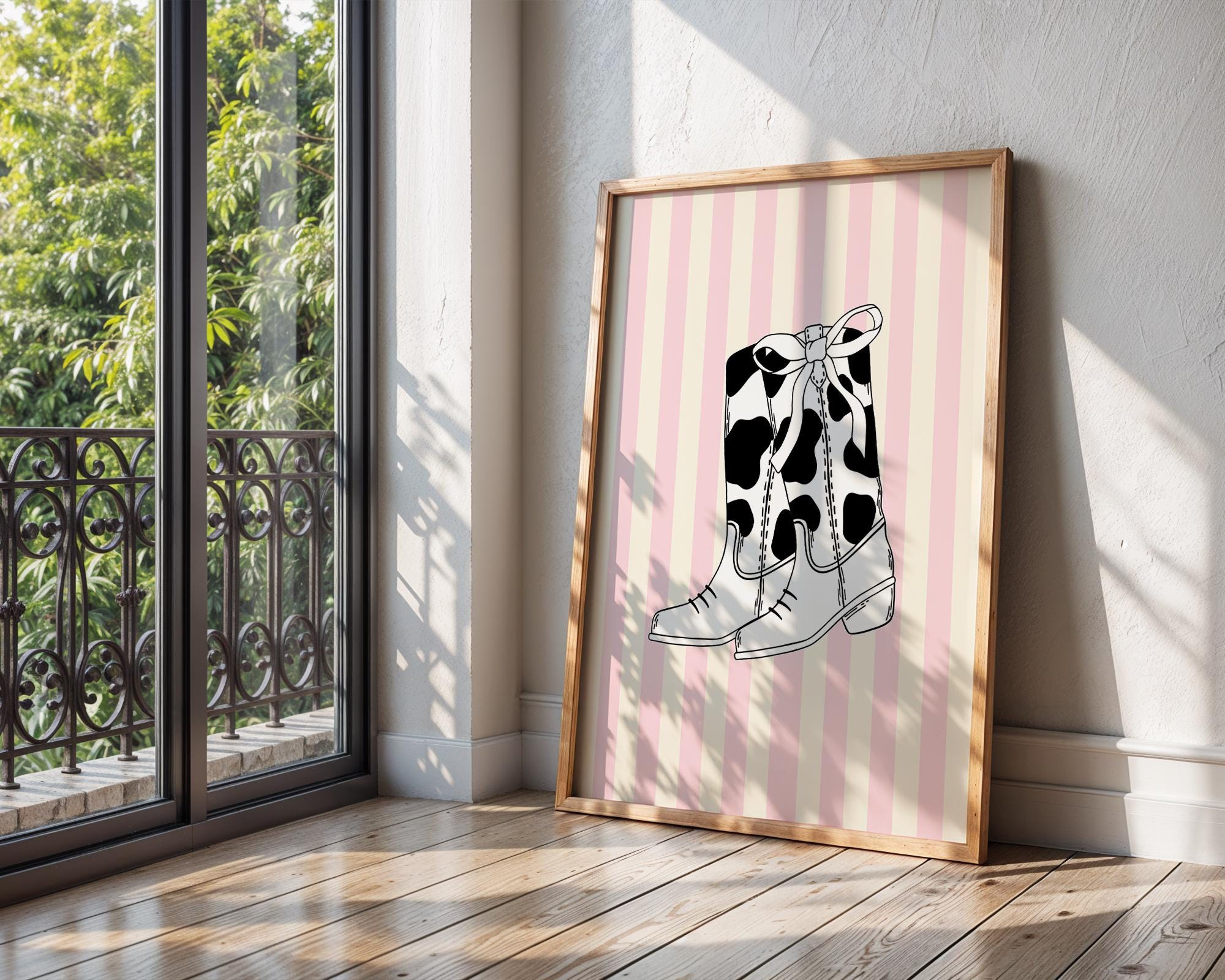 Cowboy Boots Print | Pink Striped Western Wall Decor wall art print, modern home decor, unframed artwork by Nomad & Nest
