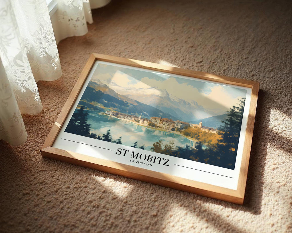 St Moritz Switzerland Poster Print | Winter Alps Travel Art wall art print, modern home decor, unframed artwork by Nomad & Nest