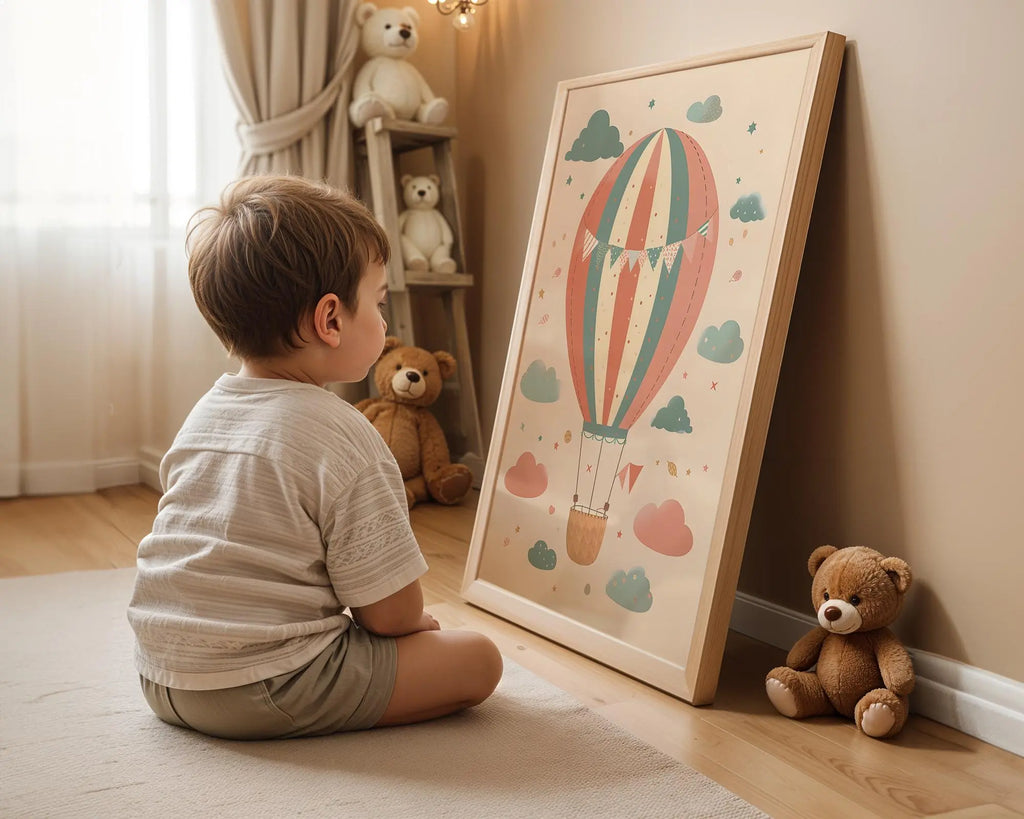 Playroom Ideas | Hot Air Balloon Nursery Art | Vintage Sky Wall Print wall art print, modern home decor, unframed artwork by Nomad & Nest