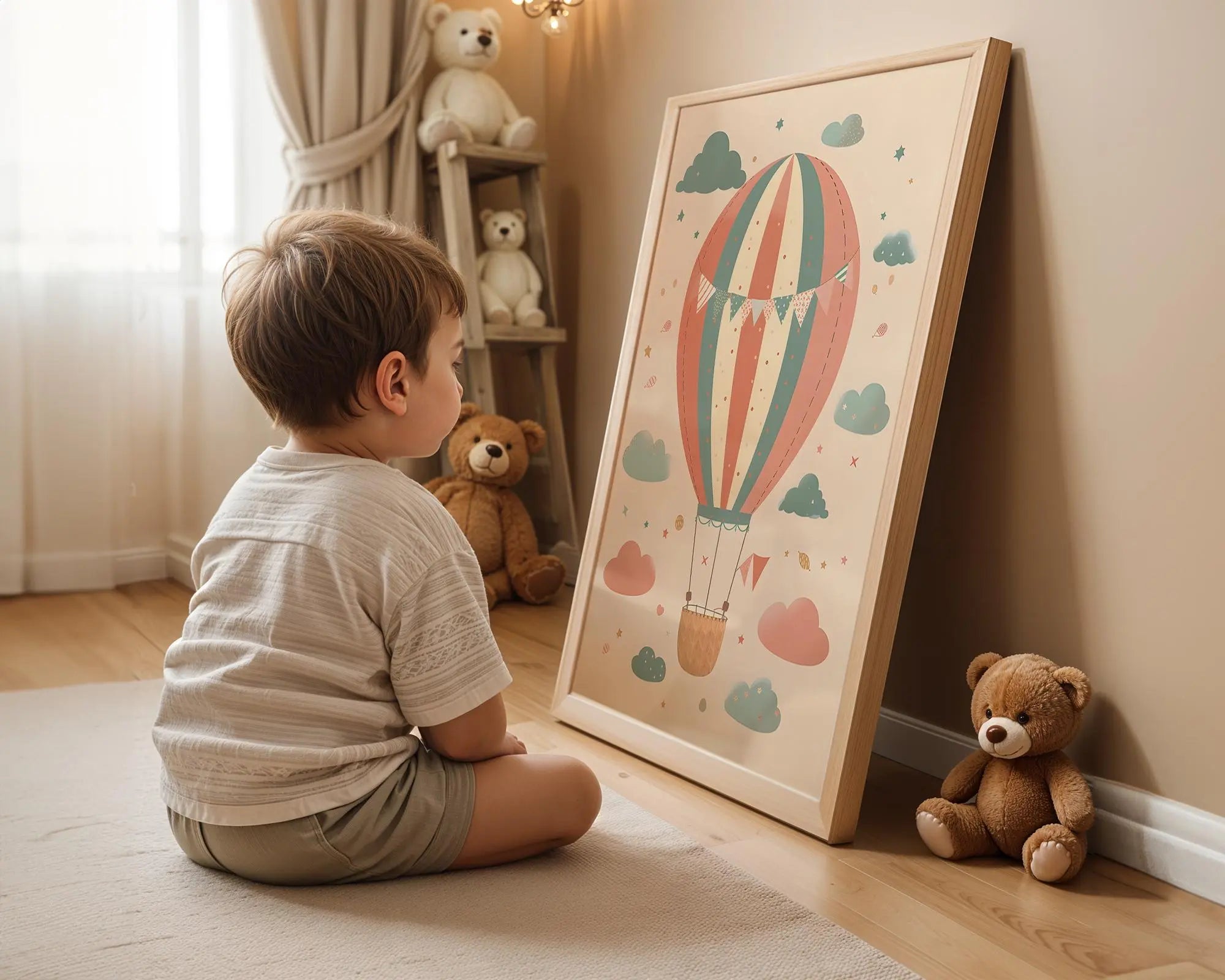 Playroom Ideas | Hot Air Balloon Nursery Art | Vintage Sky Wall Print wall art print, modern home decor, unframed artwork by Nomad & Nest