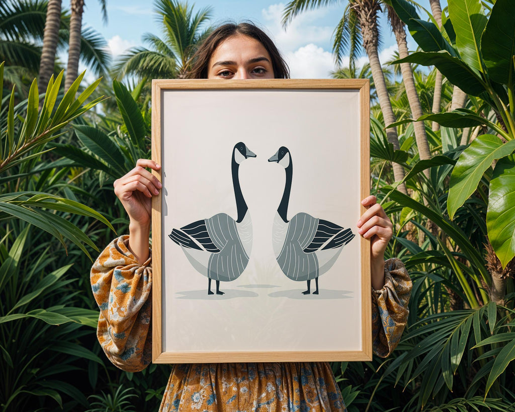 Blue Geese Print, Scandinavian Animal Illustration, Farmhouse Decor wall art print, modern home decor, unframed artwork by Nomad & Nest
