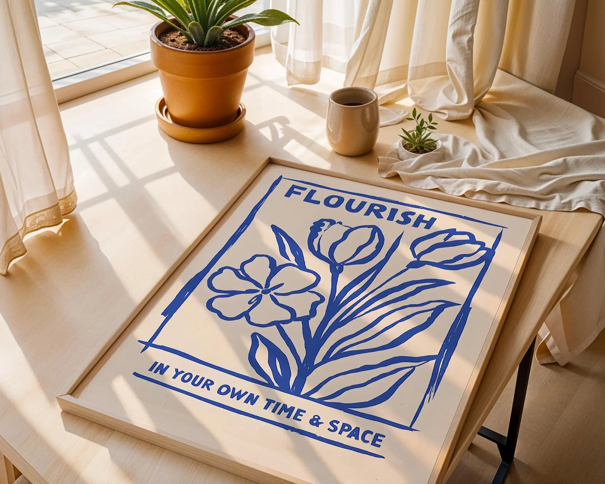 Blue Botanical Line Art Print – Modern Floral Wall Decor wall art print, modern home decor, unframed artwork by Nomad & Nest
