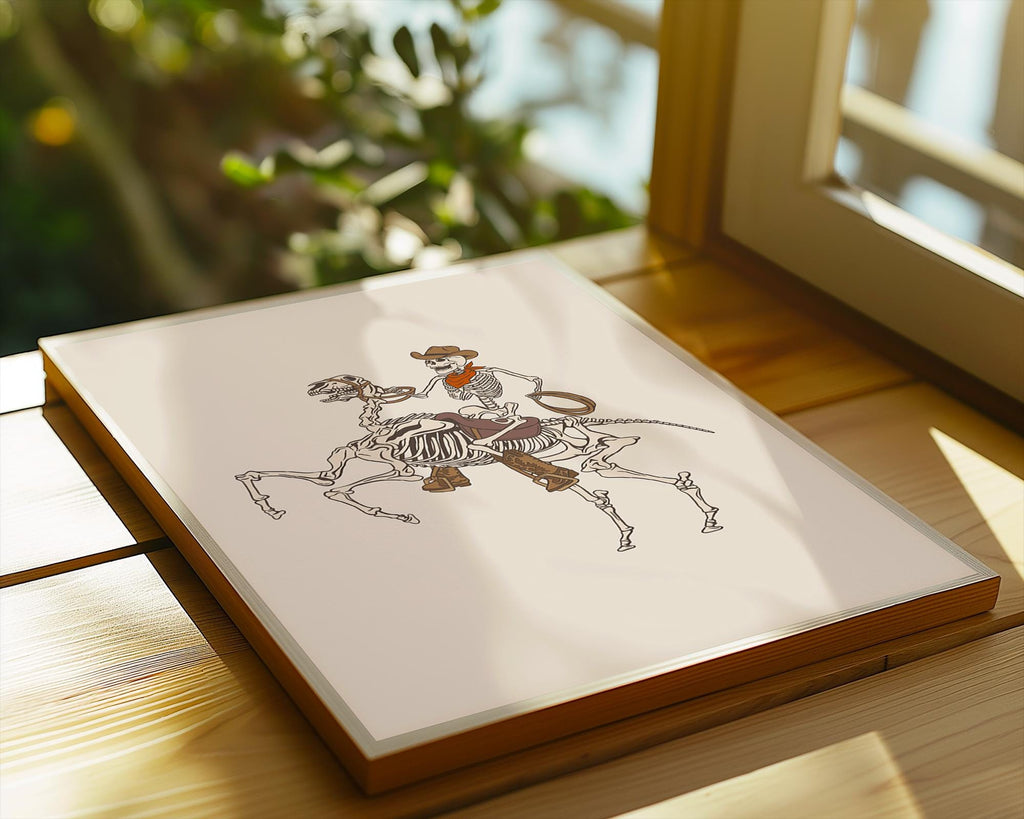 Skeleton Cowboy Print | Gothic Western Horse Rider Wall Art wall art print, modern home decor, unframed artwork by Nomad & Nest