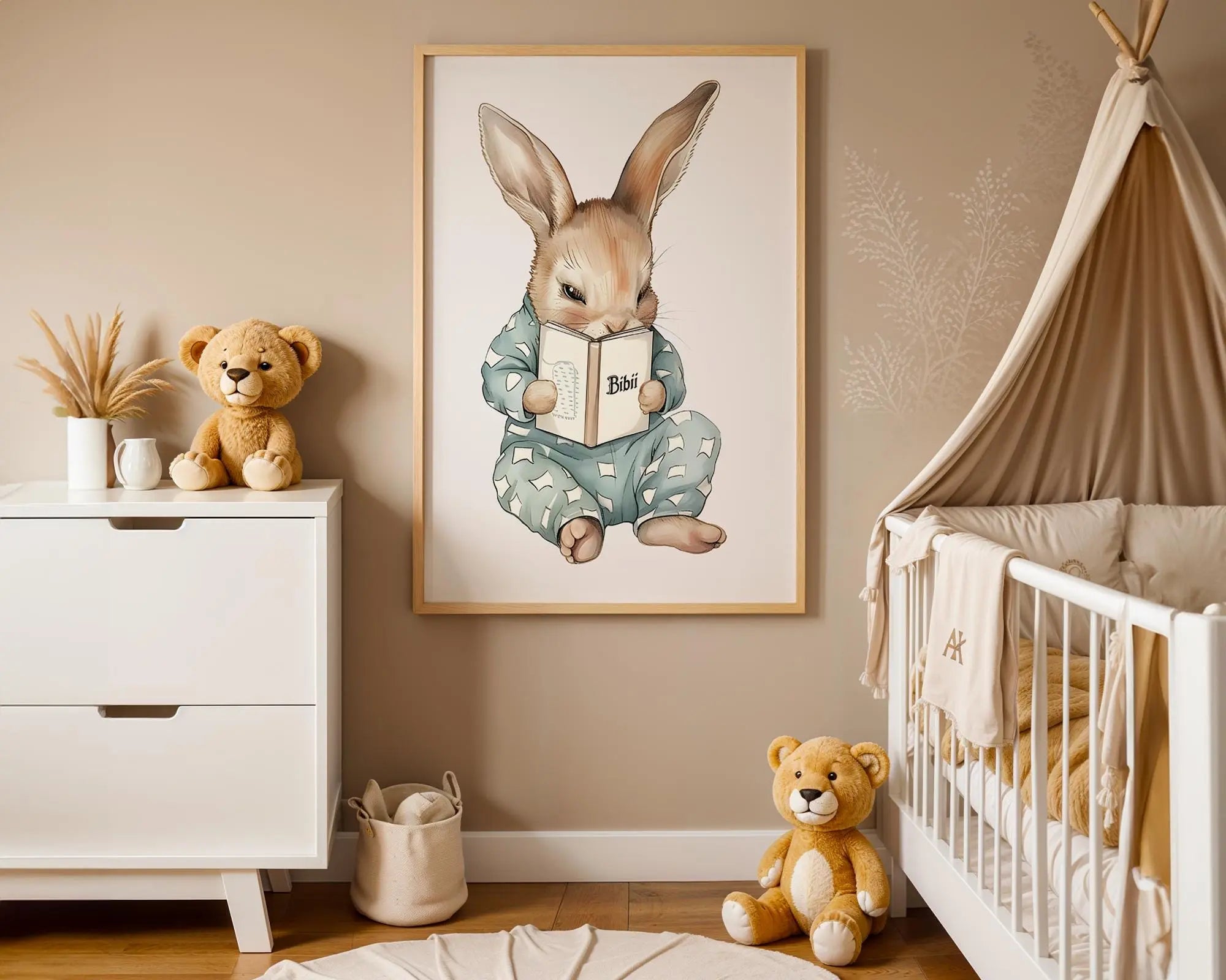 Playroom Ideas | Reading Bunny Nursery Wall Art | Storybook Woodland Print wall art print, modern home decor, unframed artwork by Nomad & Nest