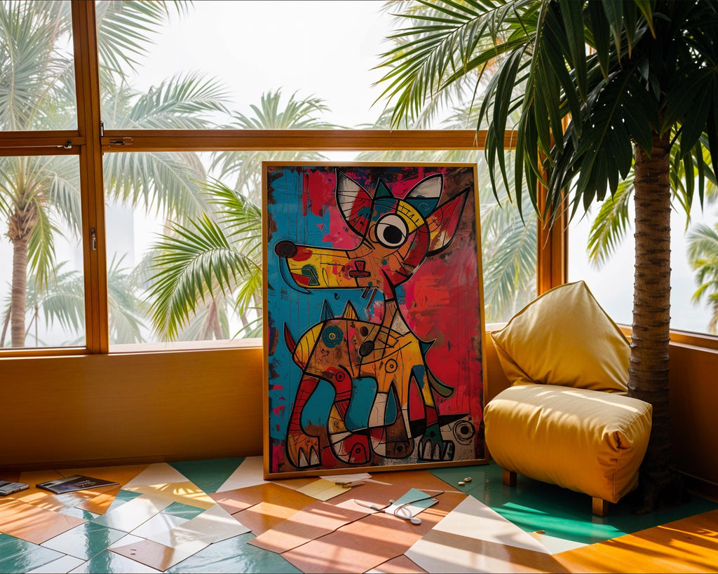Abstract Dog Art Print | Colorful Cubist Animal Illustration wall art print, modern home decor, unframed artwork by Nomad & Nest