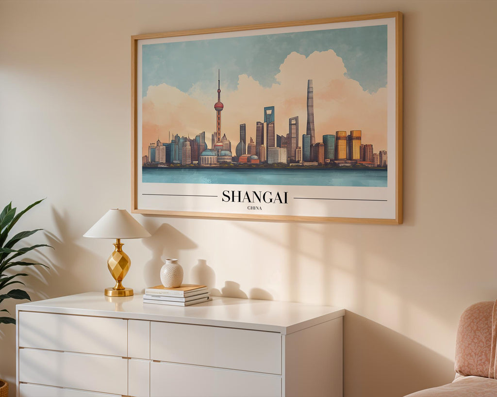 Shanghai Skyline Art Print | Modern China Travel Poster wall art print, modern home decor, unframed artwork by Nomad & Nest
