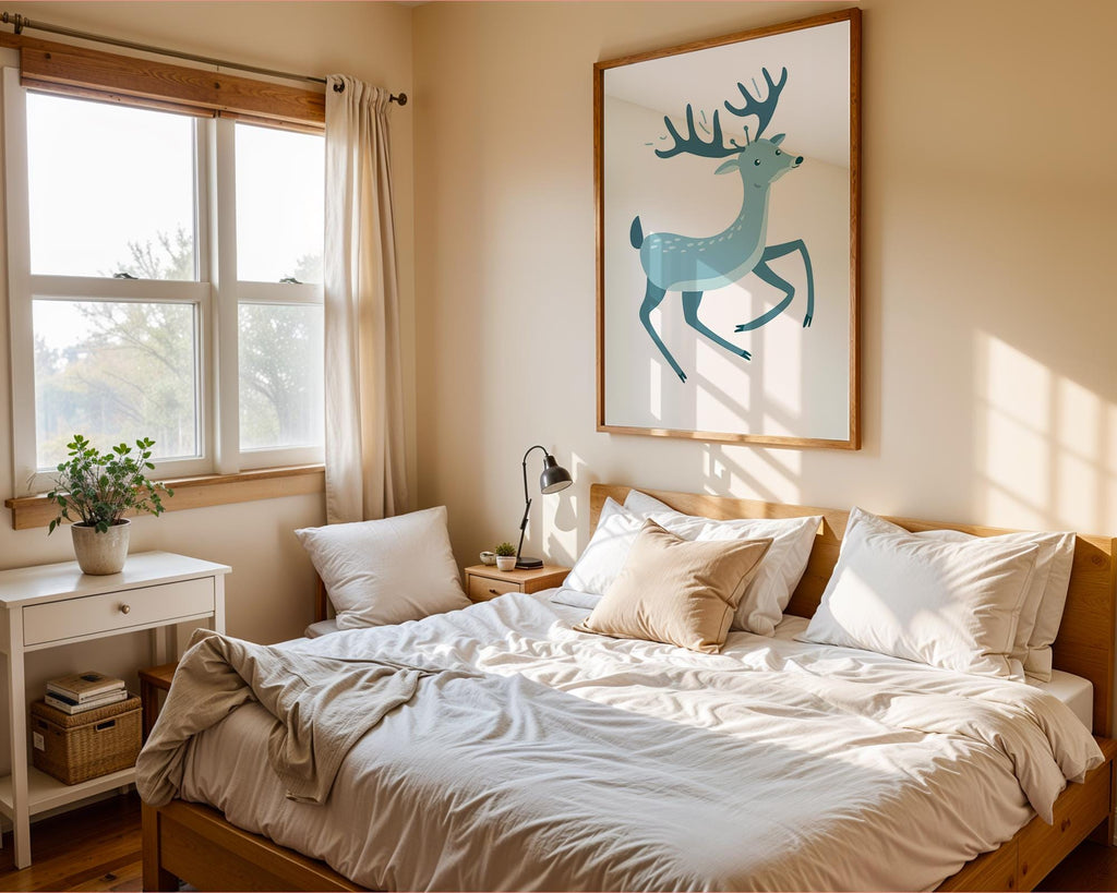 Blue Deer Fawn Print, Whimsical Nursery Art, Modern Woodland Decor wall art print, modern home decor, unframed artwork by Nomad & Nest