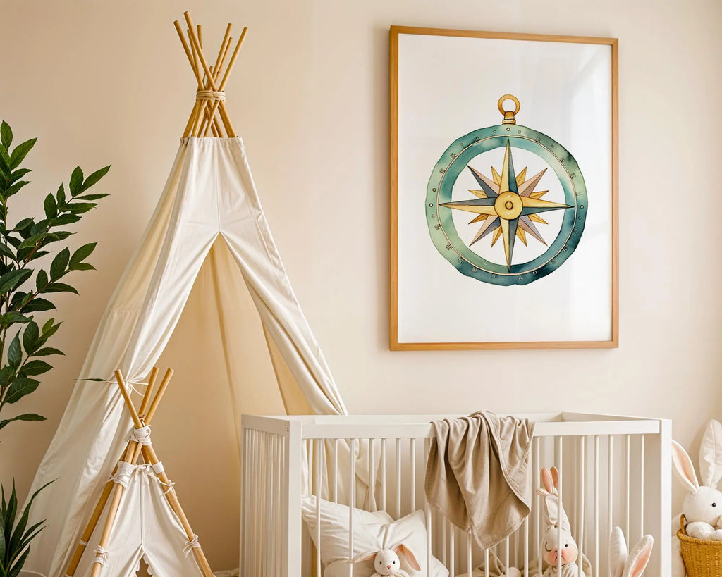 Playroom Ideas | Compass Rose Nursery Wall Art Explorer Adventure Print wall art print, modern home decor, unframed artwork by Nomad & Nest