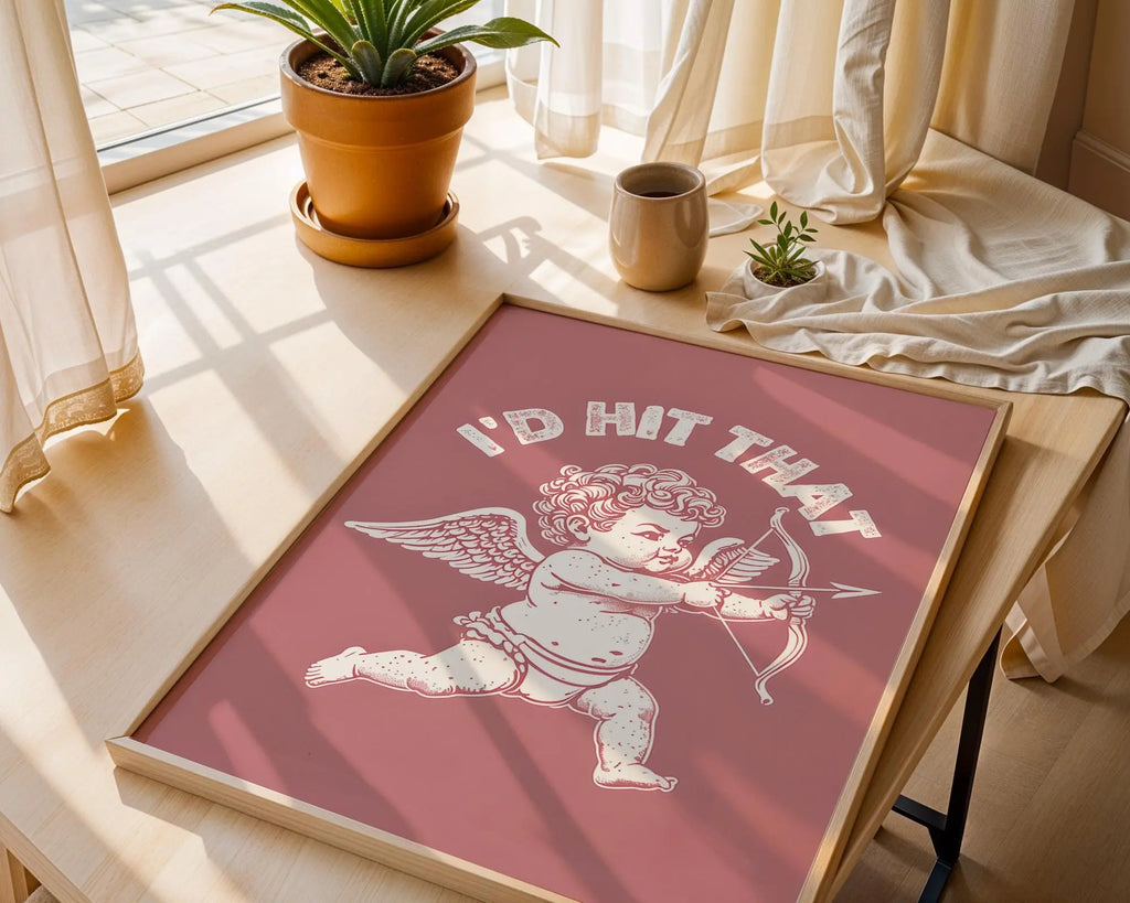 Positive Emotion | I’d Hit That Cupid Wall Art | Cheeky Love Illustration | Vintage Valentine Poster wall art print, modern home decor, unframed artwork by Nomad & Nest