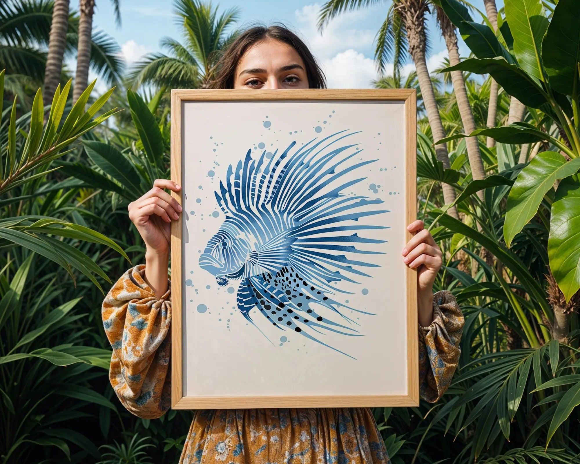 Blue Lionfish Print, Coastal Watercolor Illustration, Beach House Decor wall art print, modern home decor, unframed artwork by Nomad & Nest