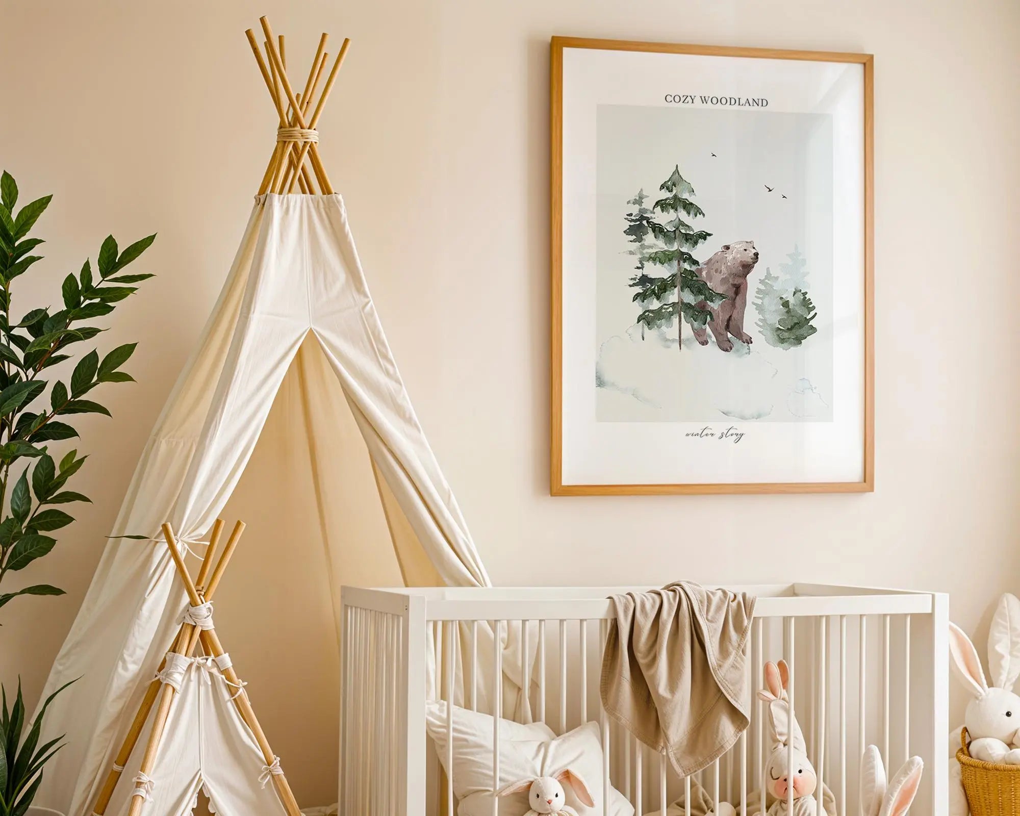 Playroom Ideas | Woodland Bear Nursery Wall Art | Winter Forest Animal Illustration wall art print, modern home decor, unframed artwork by Nomad & Nest