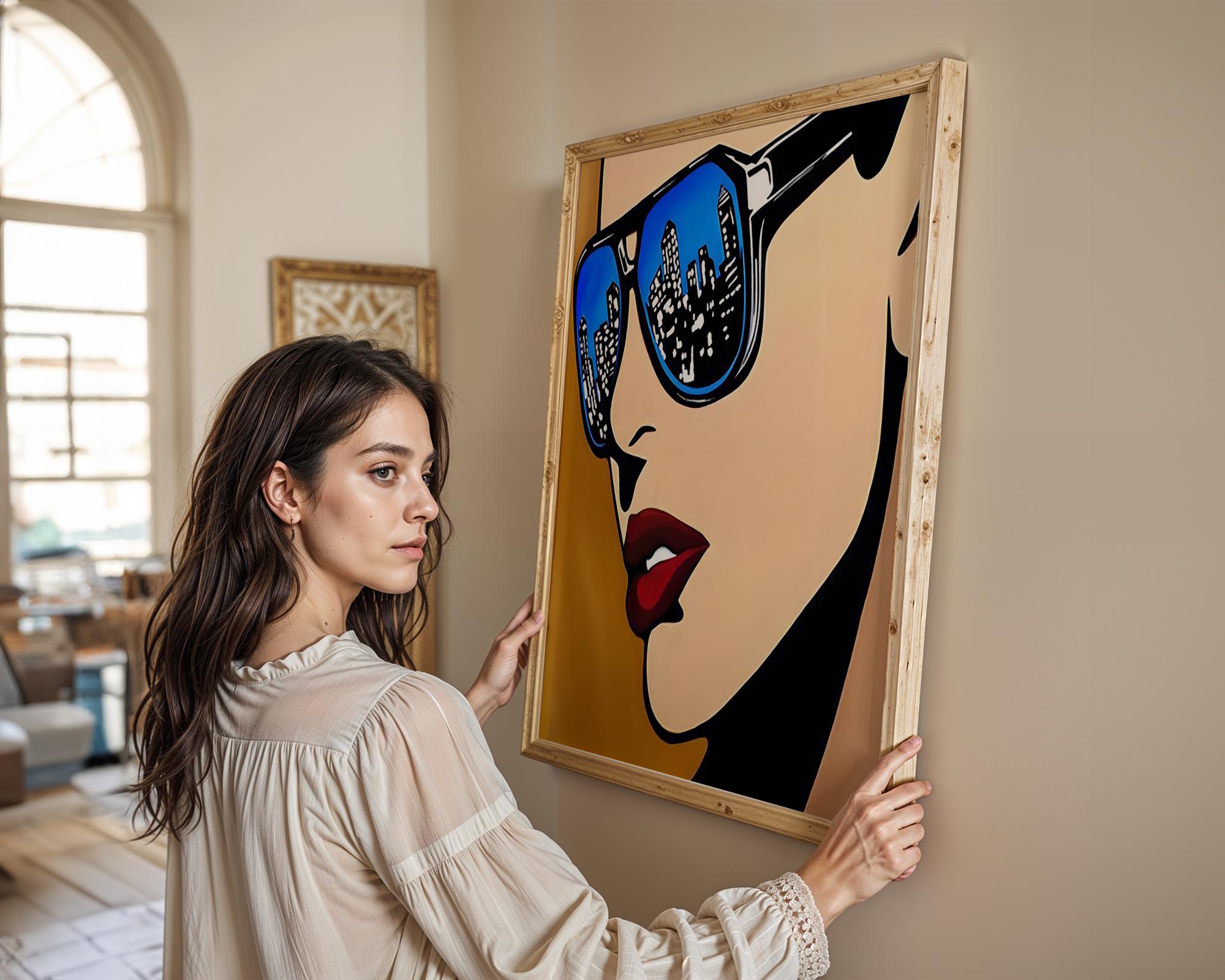 Modern Pop Art | Sunglasses Print | City Skyline Reflection Poster wall art print, modern home decor, unframed artwork by Nomad & Nest
