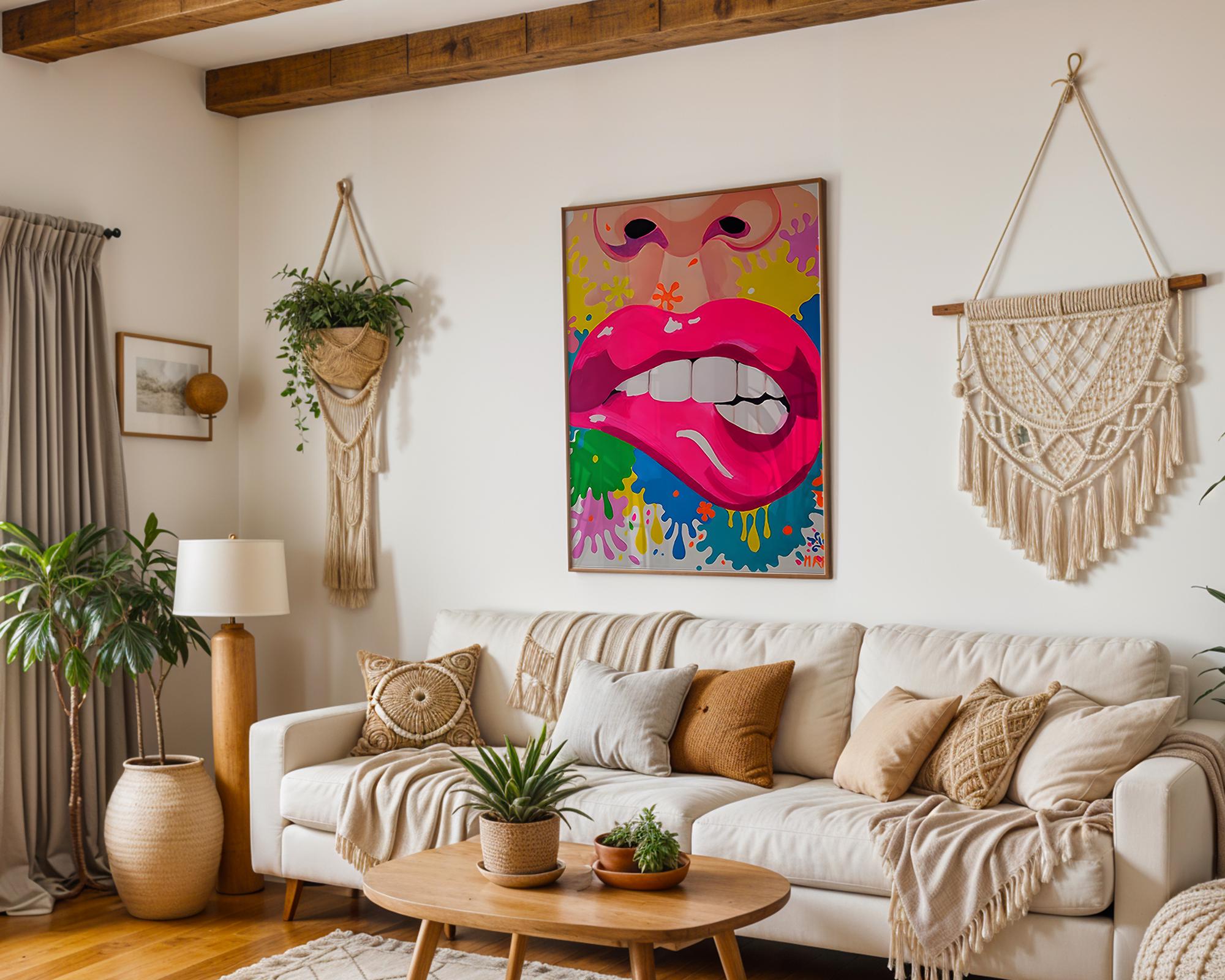 Modern Pop Art | Neon Pink Lips  Print | Retro Graffiti Mouth Illustration wall art print, modern home decor, unframed artwork by Nomad & Nest