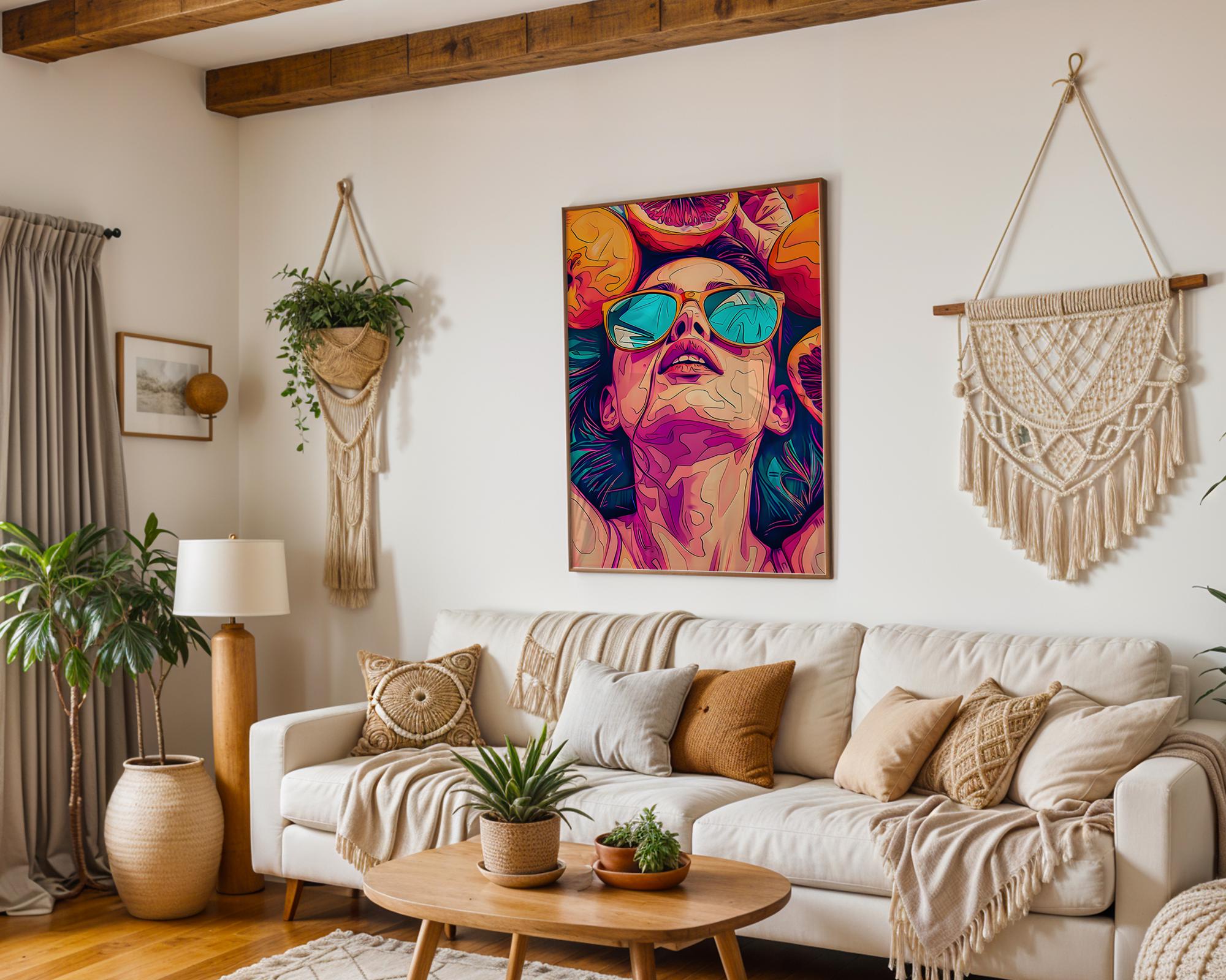Modern Pop Art | Woman Portrait Print | Retro Sunglasses Graphic work wall art print, modern home decor, unframed artwork by Nomad & Nest