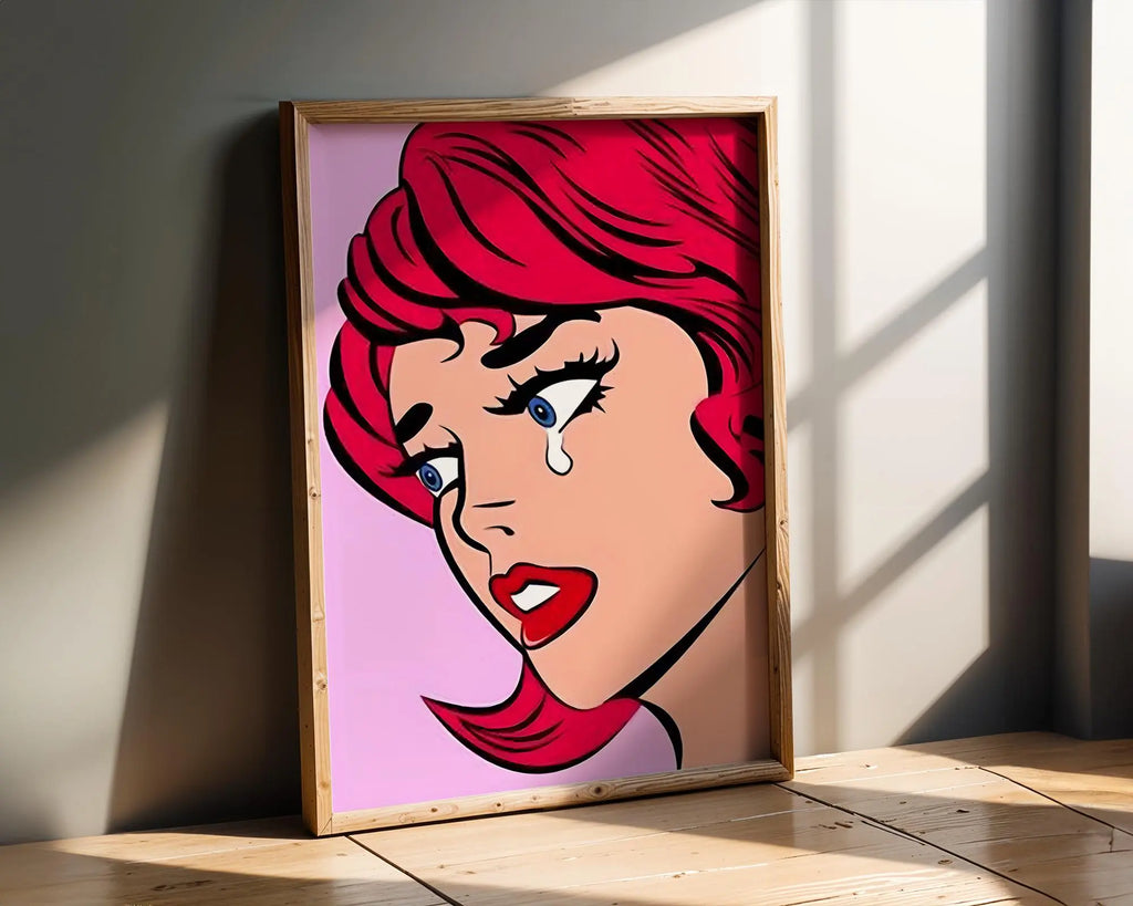 Modern Pop Art | Crying Woman  Print | Retro Comic, Pink Hair wall art print, modern home decor, unframed artwork by Nomad & Nest