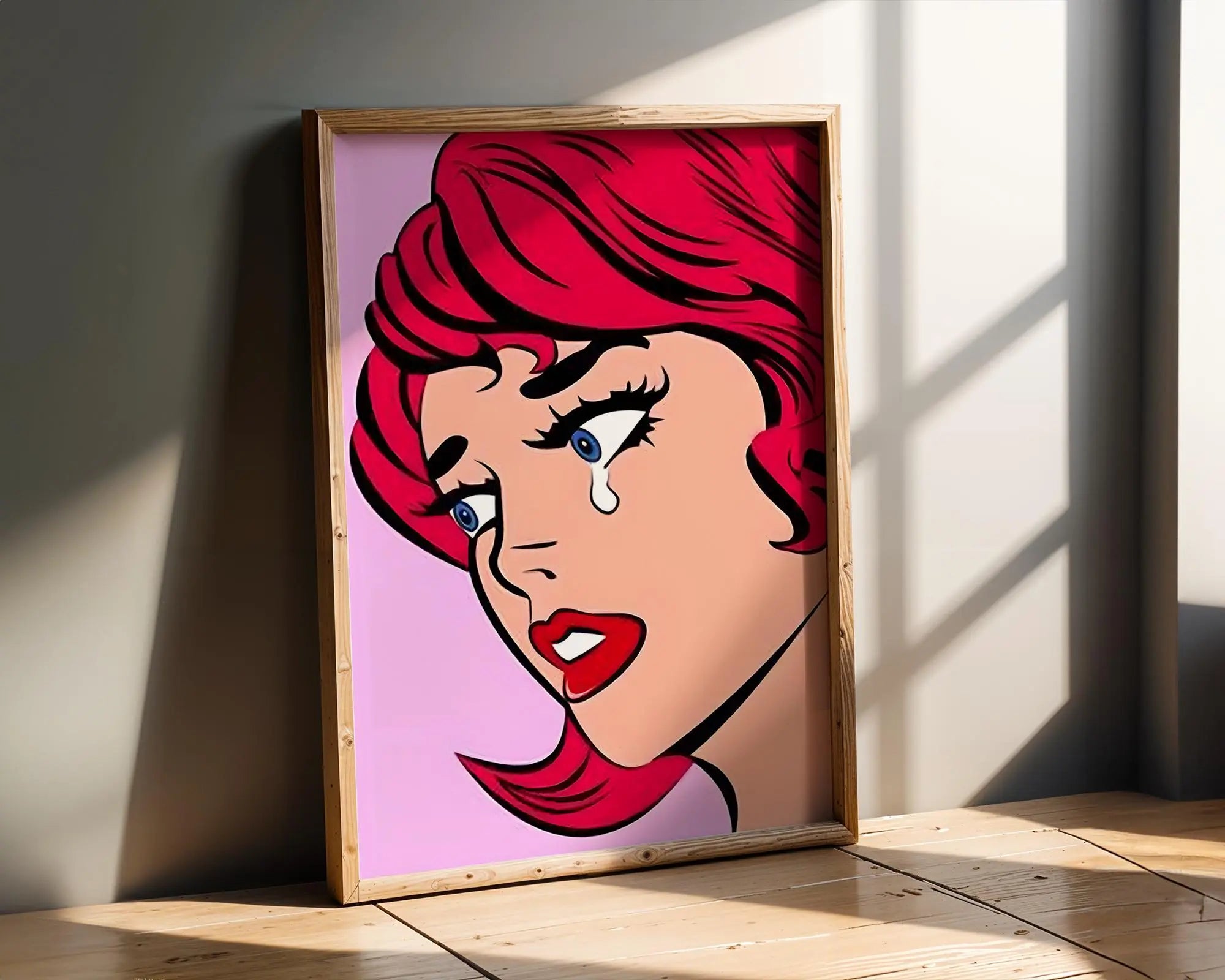 Modern Pop Art | Crying Woman  Print | Retro Comic, Pink Hair wall art print, modern home decor, unframed artwork by Nomad & Nest