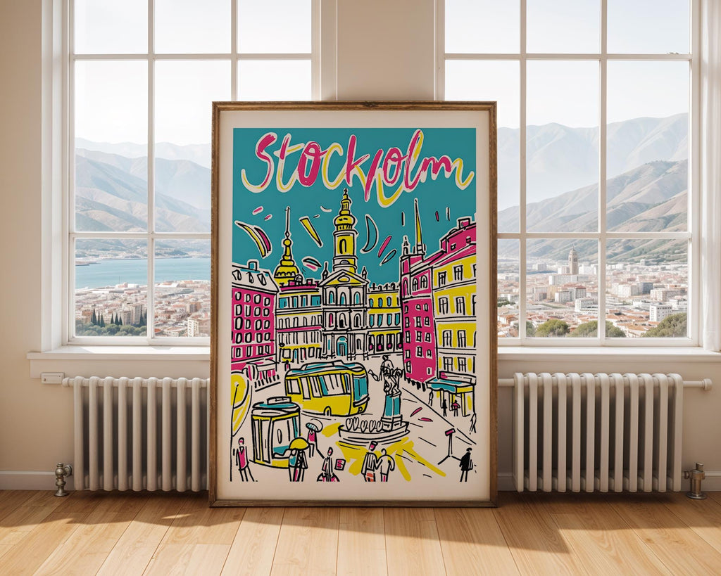 Stockholm Sweden Poster | Colorful Hand-Drawn Cityscape Art Print wall art print, modern home decor, unframed artwork by Nomad & Nest