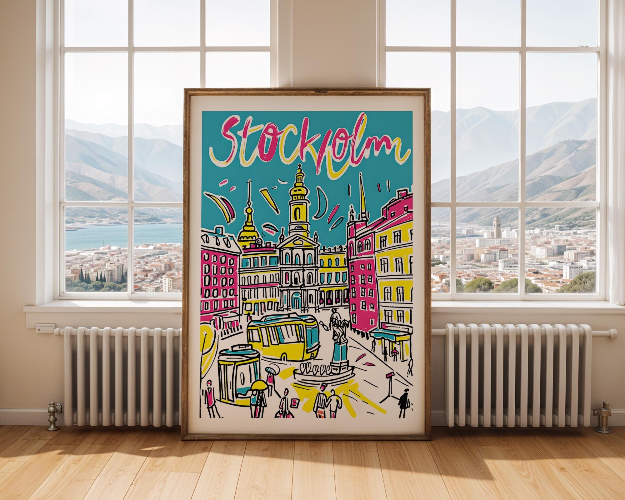 Stockholm Sweden Poster | Colorful Hand-Drawn Cityscape Art Print wall art print, modern home decor, unframed artwork by Nomad & Nest