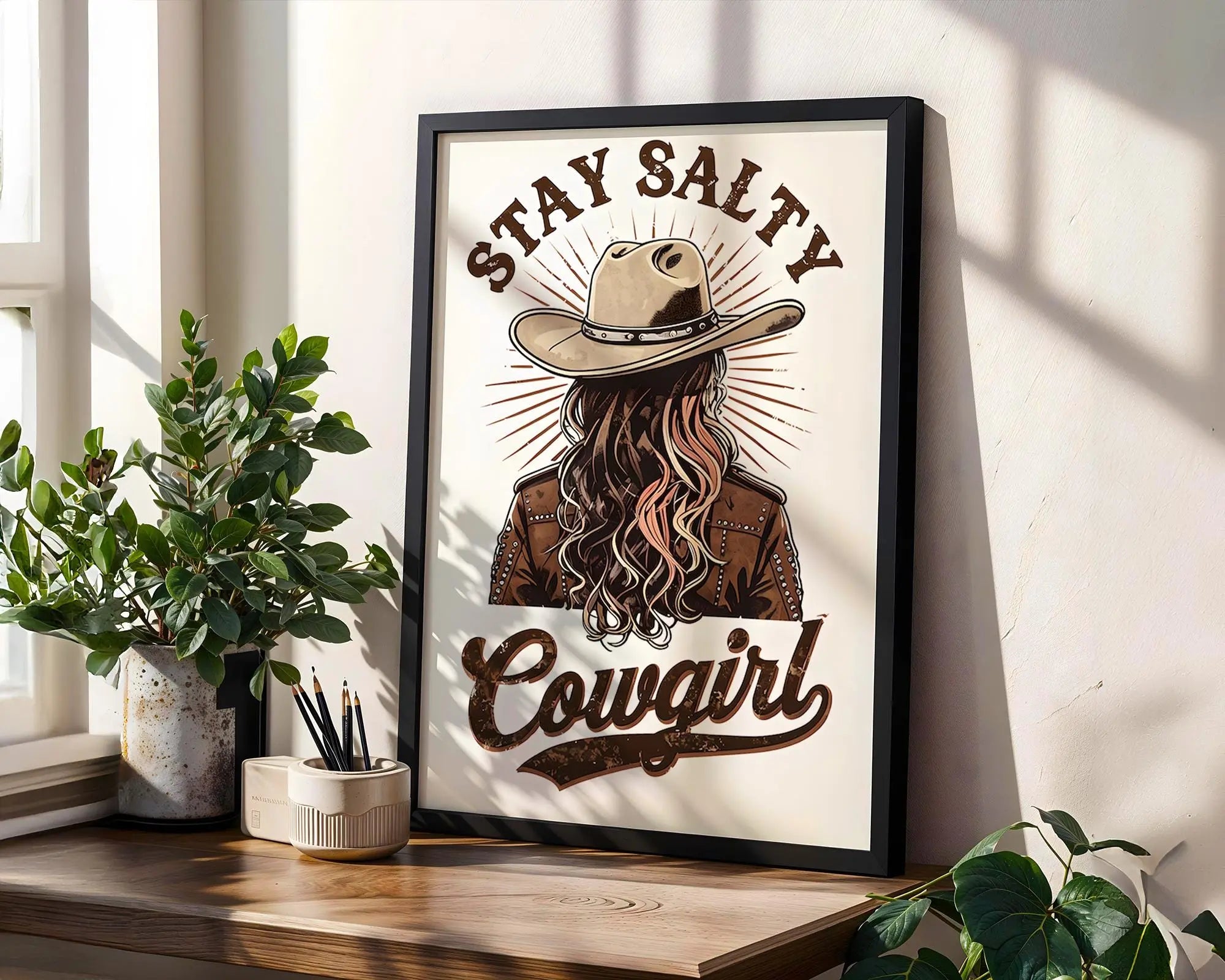 Stay Salty Cowgirl Print – Western Coastal Wall Art wall art print, modern home decor, unframed artwork by Nomad & Nest