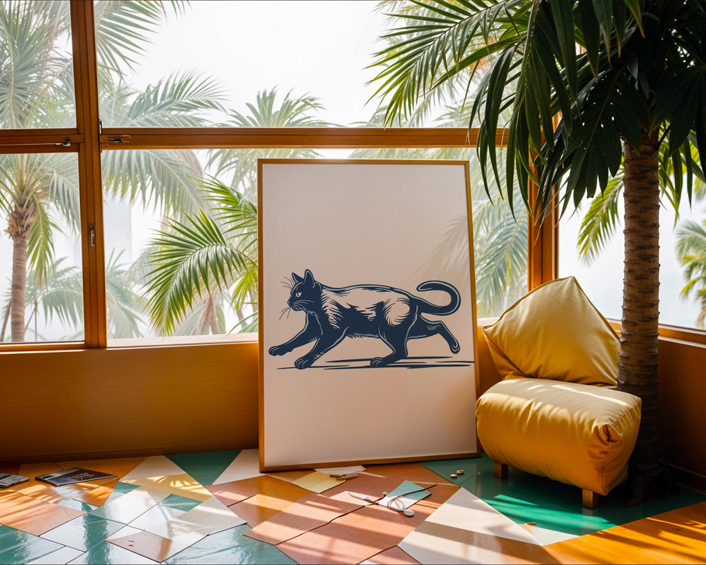 Dark Blue Siamese Cat Print, Modern Minimalist Wall Art wall art print, modern home decor, unframed artwork by Nomad & Nest