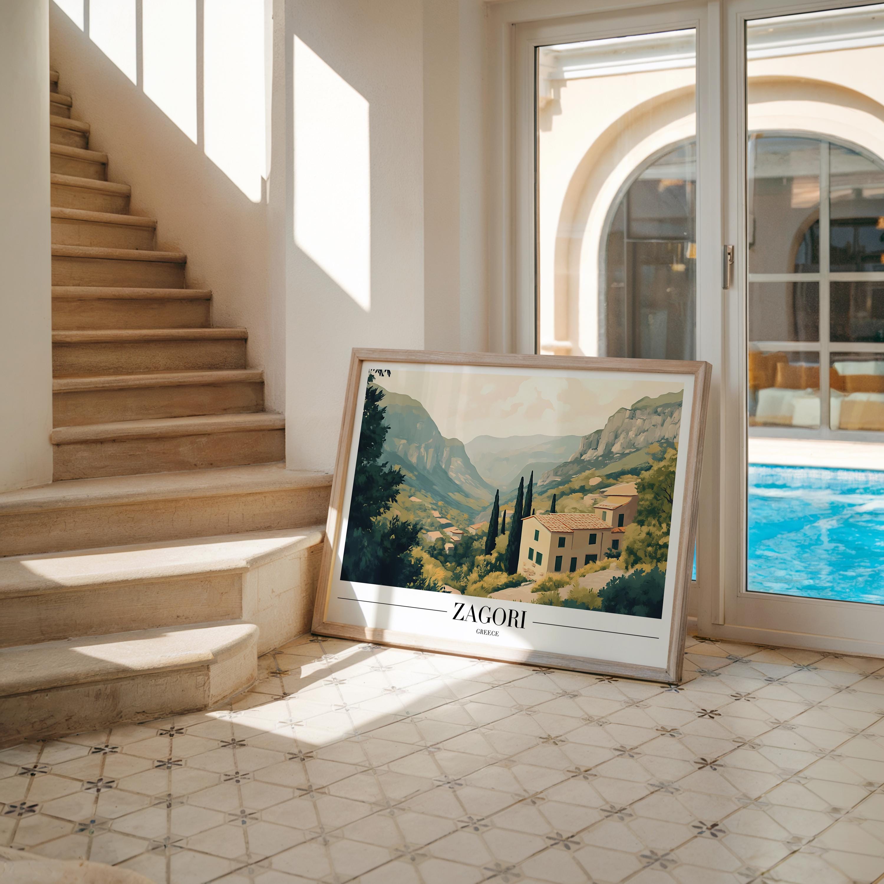Zagori Greece Travel Poster | Rustic Mountain Village Art Print wall art print, modern home decor, unframed artwork by Nomad & Nest