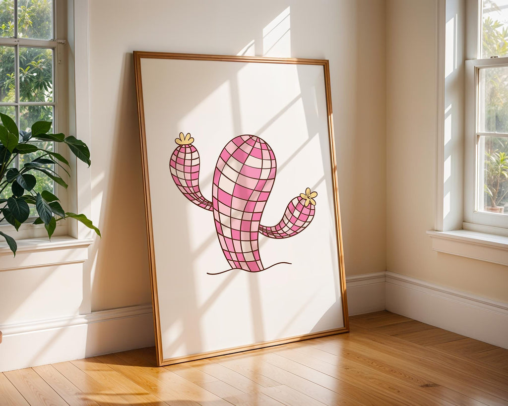 Pink Checkered Cactus Print | Retro Southwestern Wall Art wall art print, modern home decor, unframed artwork by Nomad & Nest