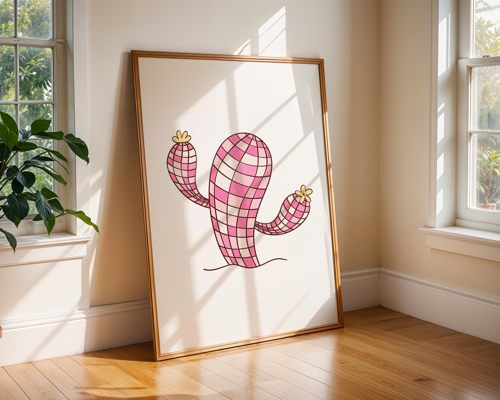 Pink Checkered Cactus Print | Retro Southwestern Wall Art wall art print, modern home decor, unframed artwork by Nomad & Nest