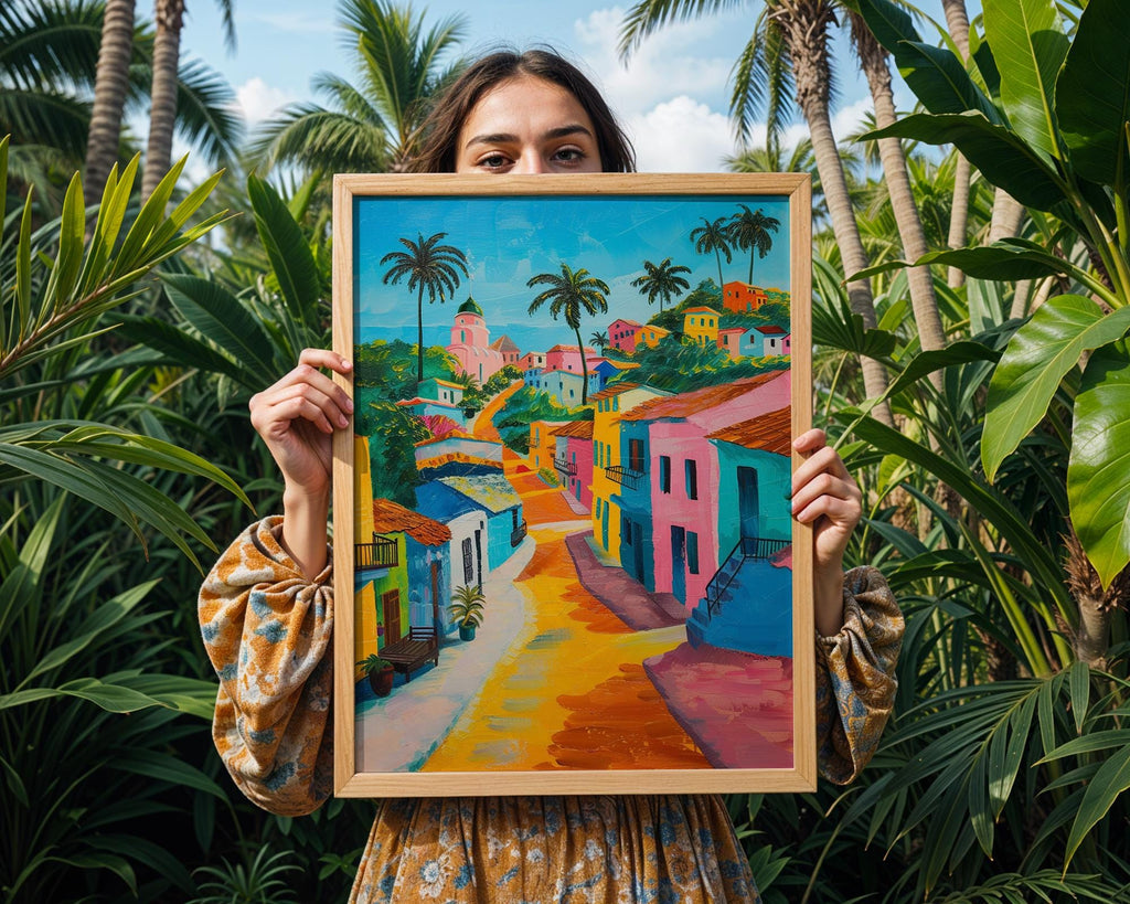 Colourful Prints | Tropical Village Art Print |  Boho Coastal Home Decor wall art print, modern home decor, unframed artwork by Nomad & Nest