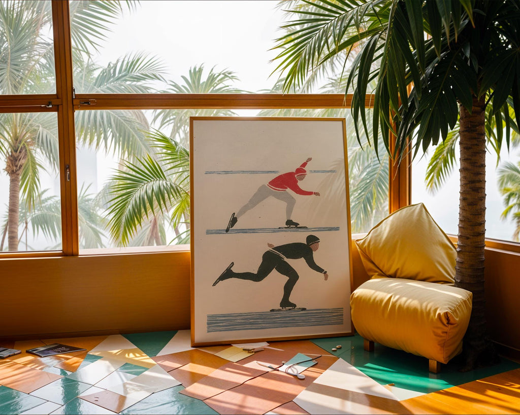 Retro Ice Skaters Art Print | Scandinavian Minimalist Winter Sports Poster wall art print, modern home decor, unframed artwork by Nomad & Nest