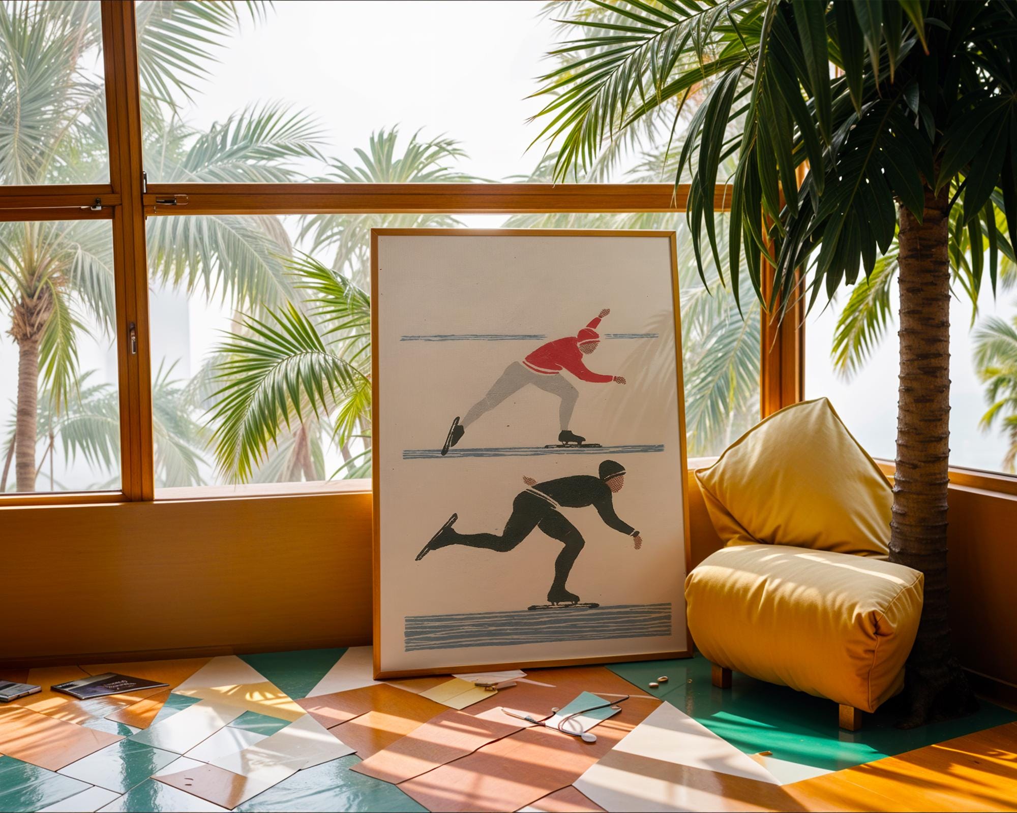 Retro Ice Skaters Art Print | Scandinavian Minimalist Winter Sports Poster wall art print, modern home decor, unframed artwork by Nomad & Nest