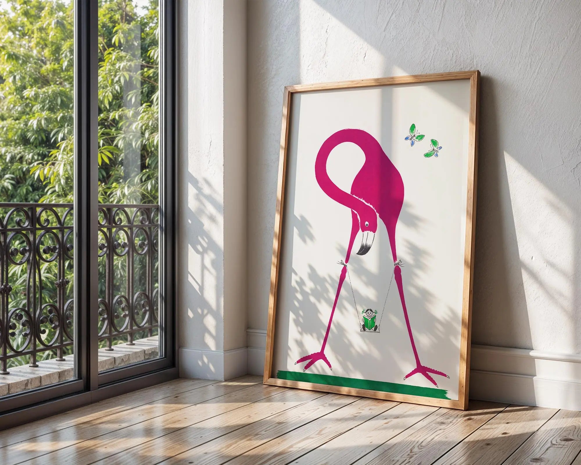 Flamingo & Panda Art Print | Whimsical Nursery Decor wall art print, modern home decor, unframed artwork by Nomad & Nest